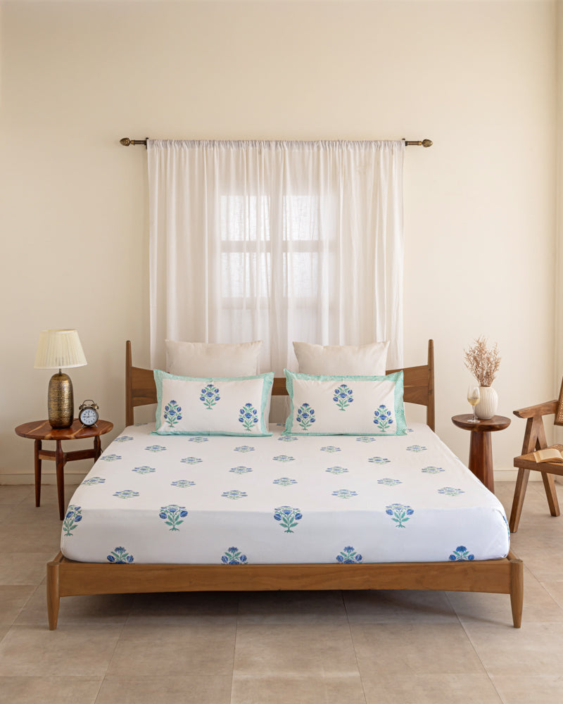 Hand Block Minimalist Floral Bedsheet