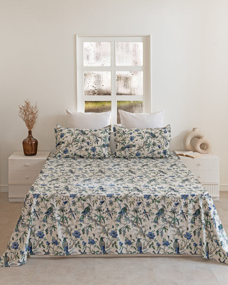 Anokhi Blue Flamingo Print Bedsheet