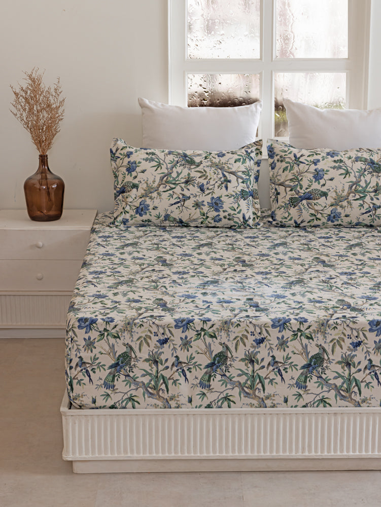 Anokhi Blue Flamingo Print Bedsheet