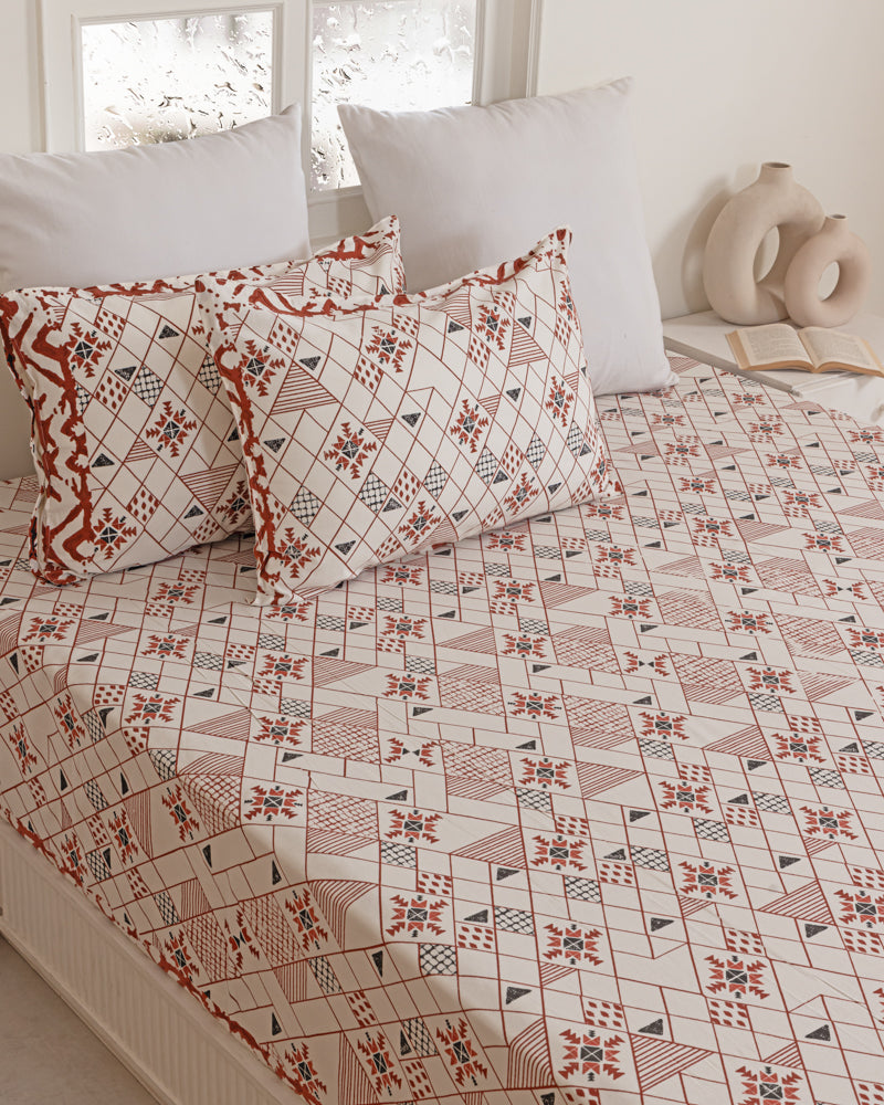 Rust Ikat Print Bedsheet