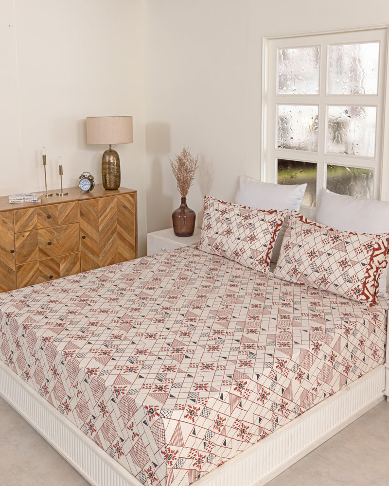 Rust Ikat Print Bedsheet