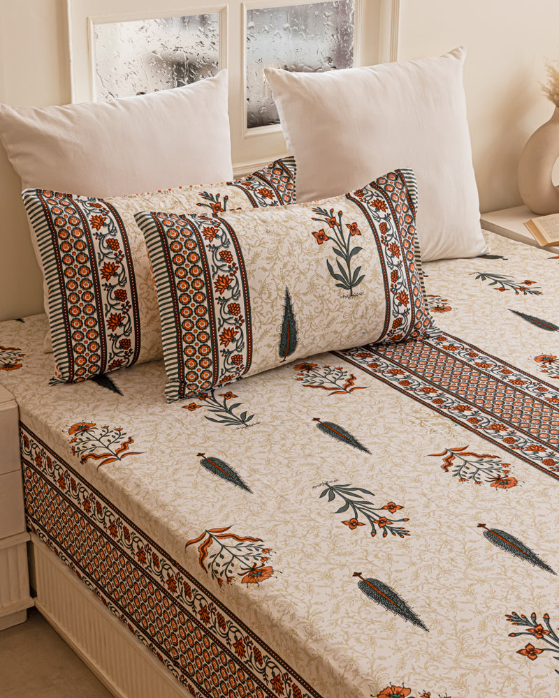 Jaipuri Floral Elegance Bedsheet
