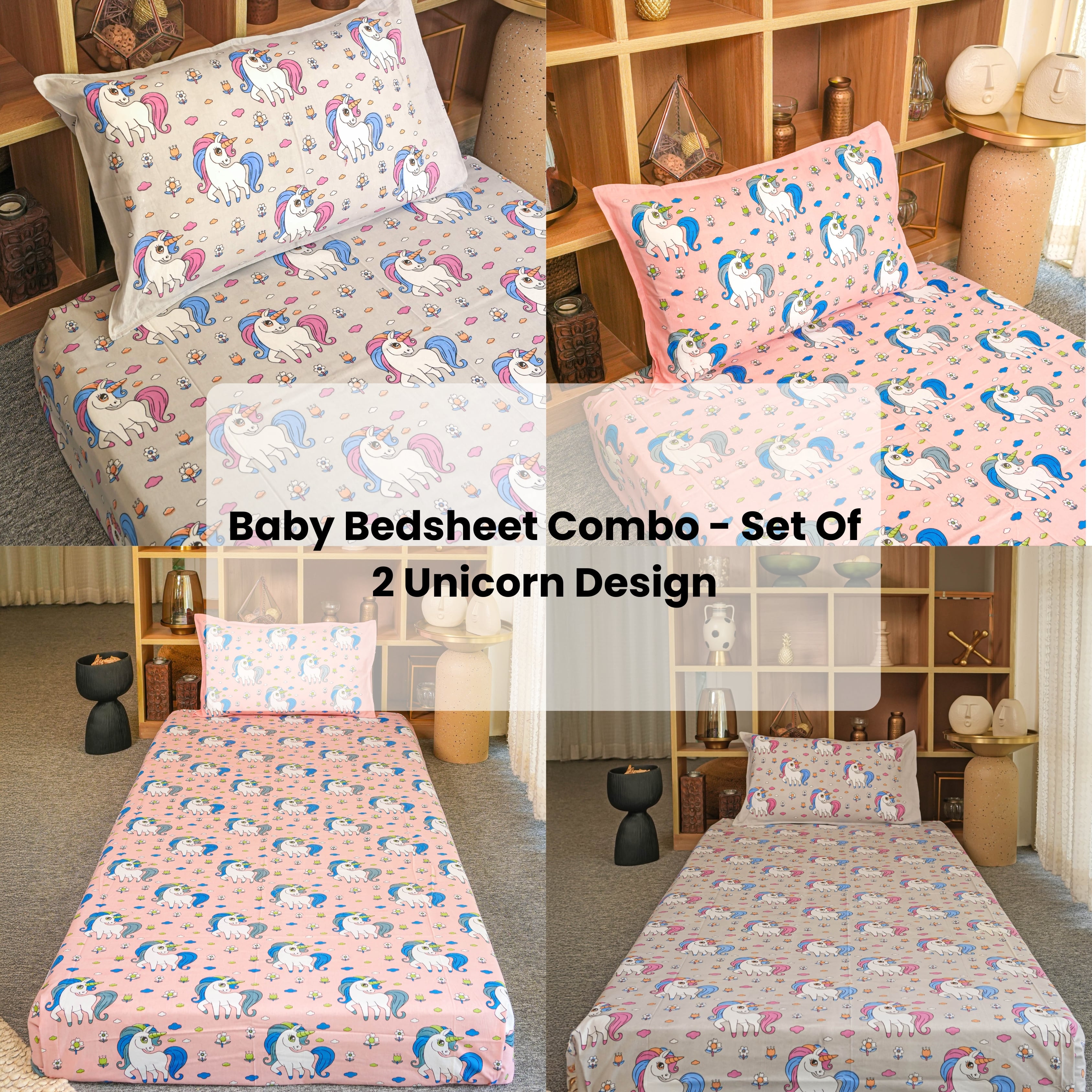 Baby Bedsheet Combo - Set Of 2 Unicorn Design