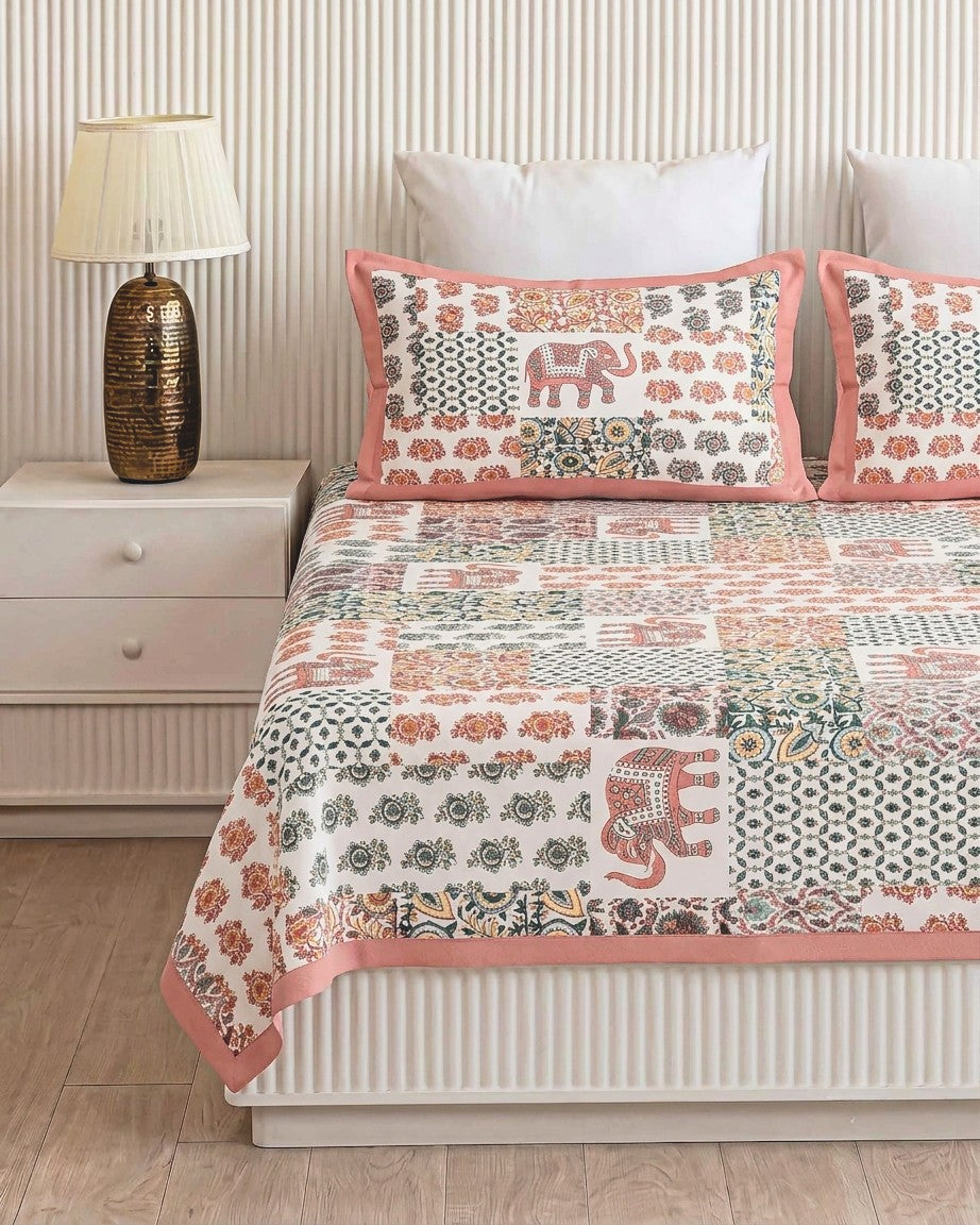 Royal Elephant Heritage Patchwork Pure Cotton King Size Bedsheet