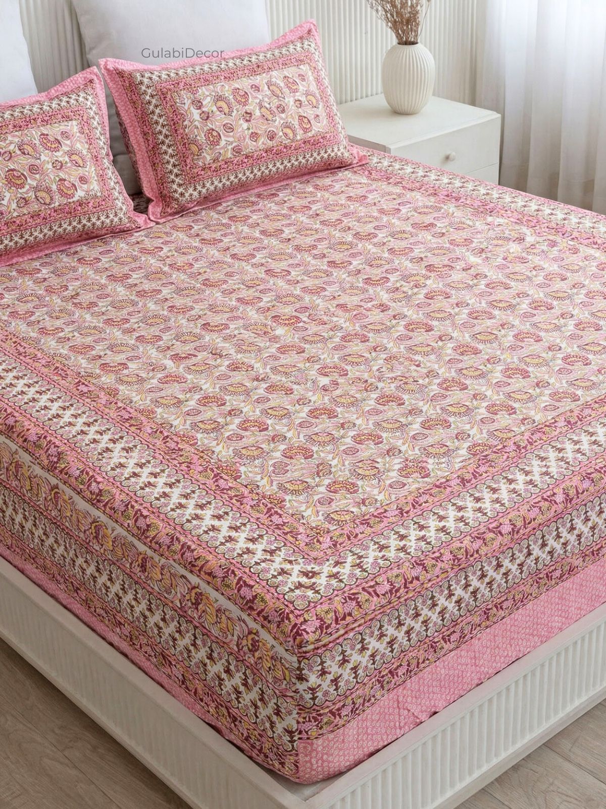 Floral Jaal Taffy Pink Pure Cotton Double Bedsheet