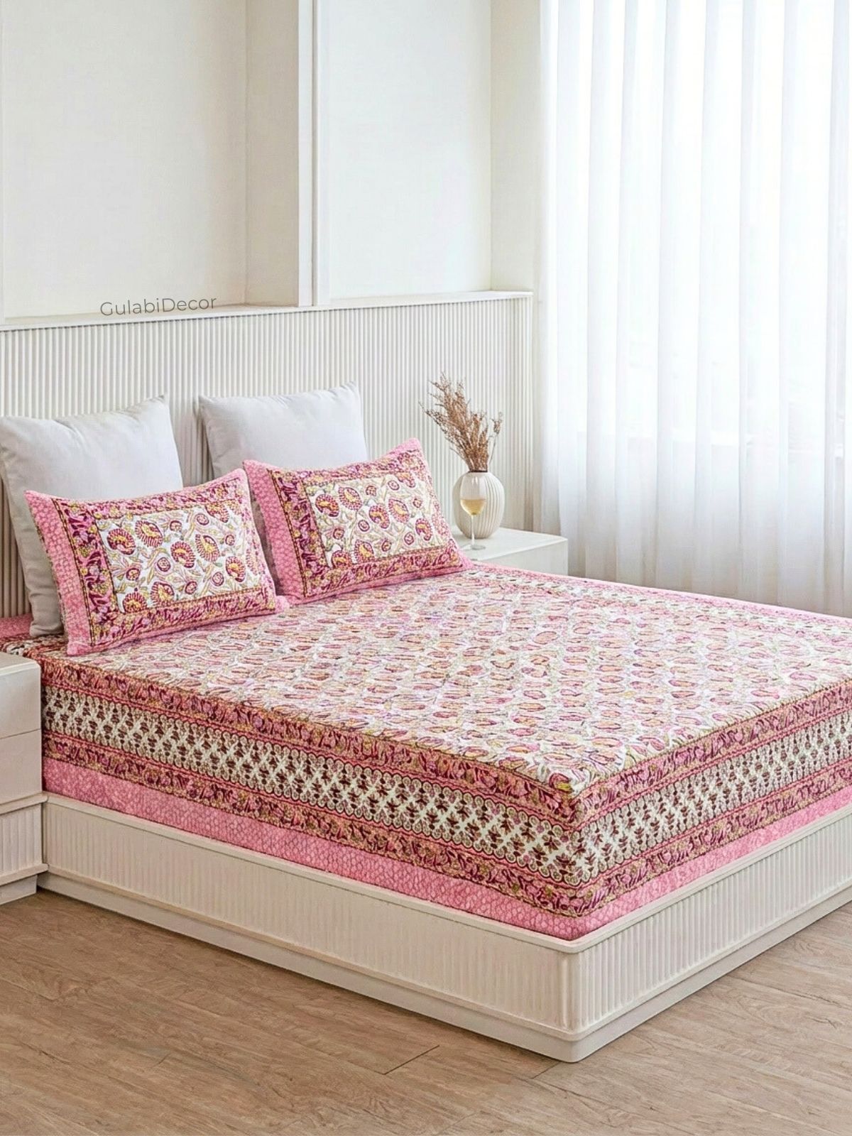 Floral Jaal Taffy Pink Pure Cotton Double Bedsheet