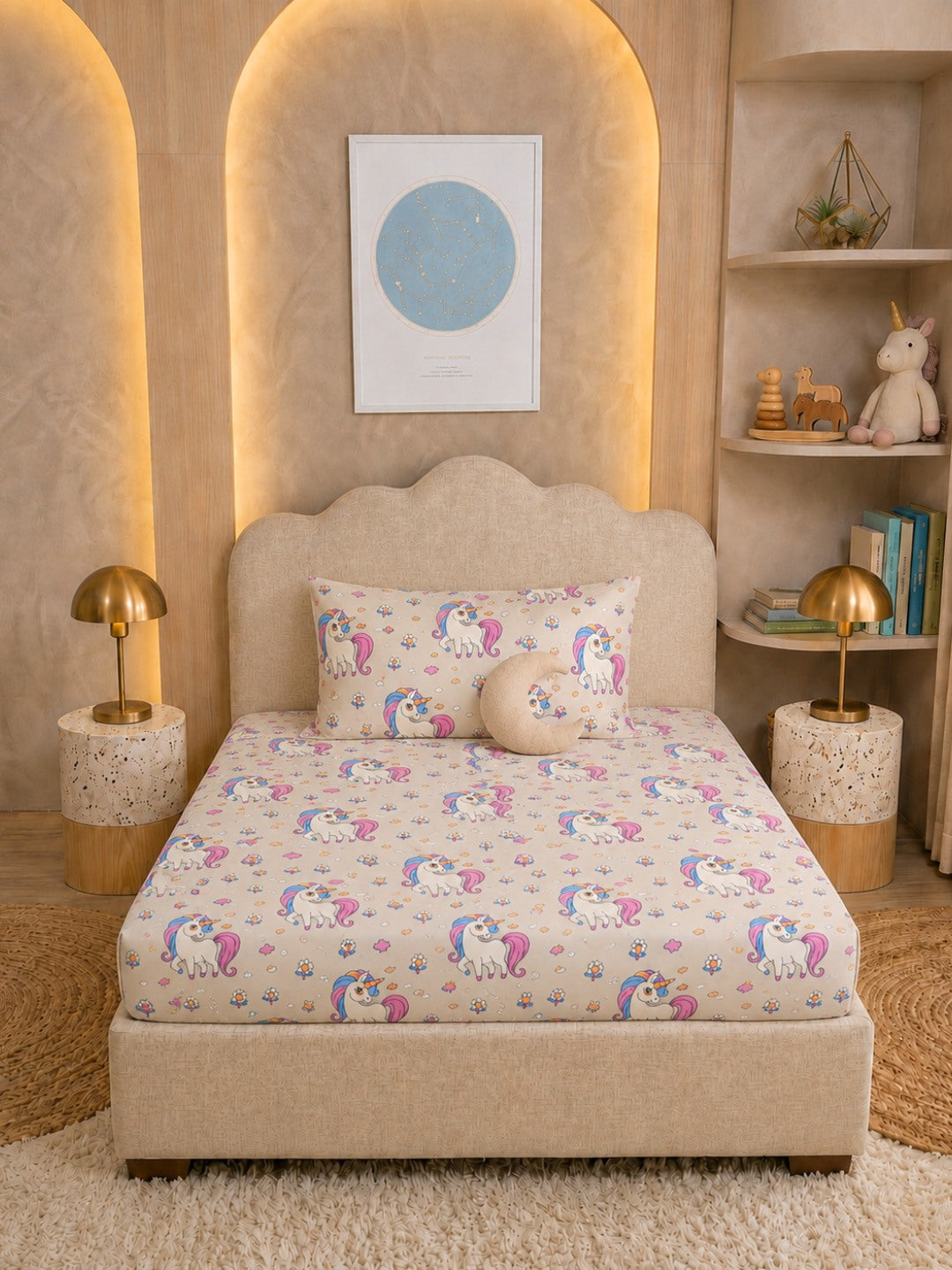 Dreamy Cream Unicorns Kids Bedsheet