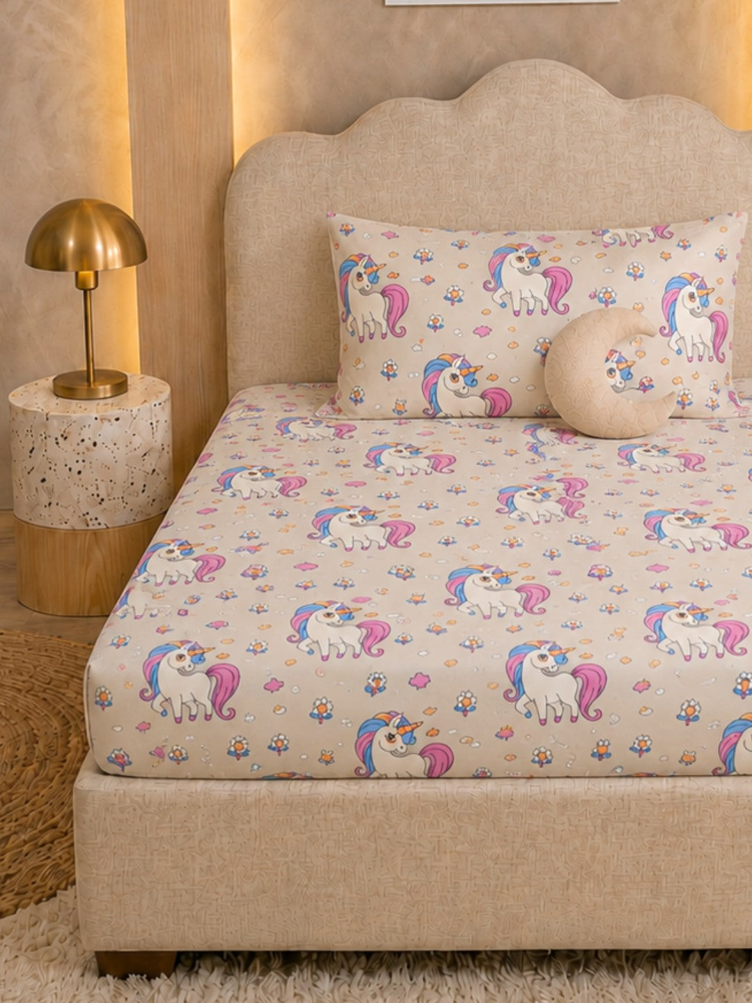Dreamy Cream Unicorns Kids Bedsheet