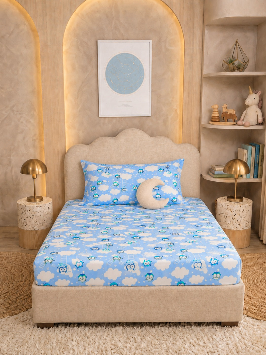 Starlight Owls & Fluffy Clouds Kids Bedsheet