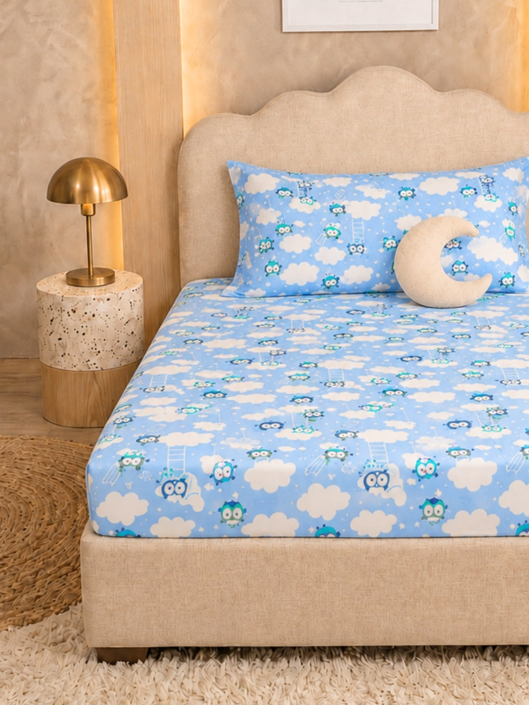 Starlight Owls & Fluffy Clouds Kids Bedsheet