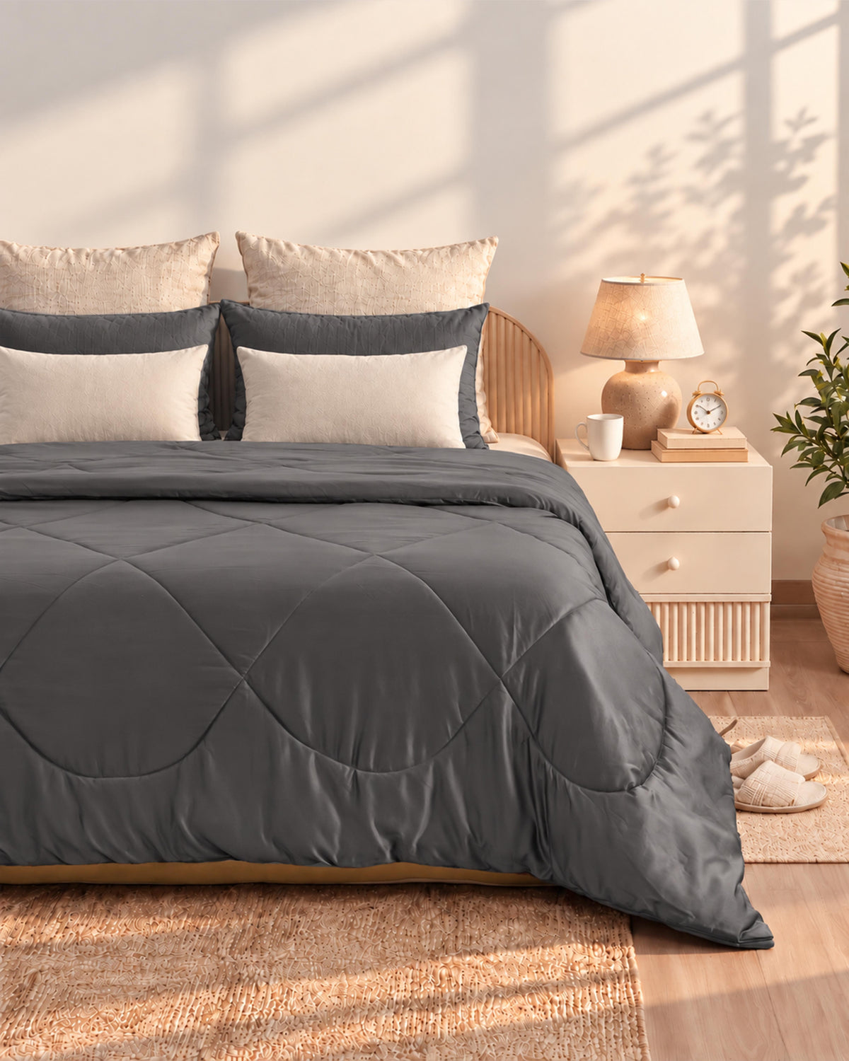 Luxury Charcoal Grey Satin Comforter