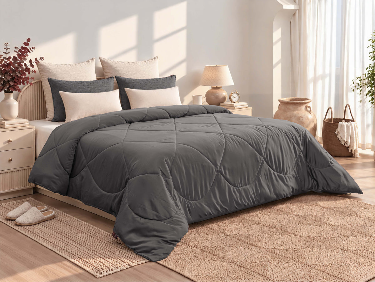 Luxury Charcoal Grey Satin Comforter