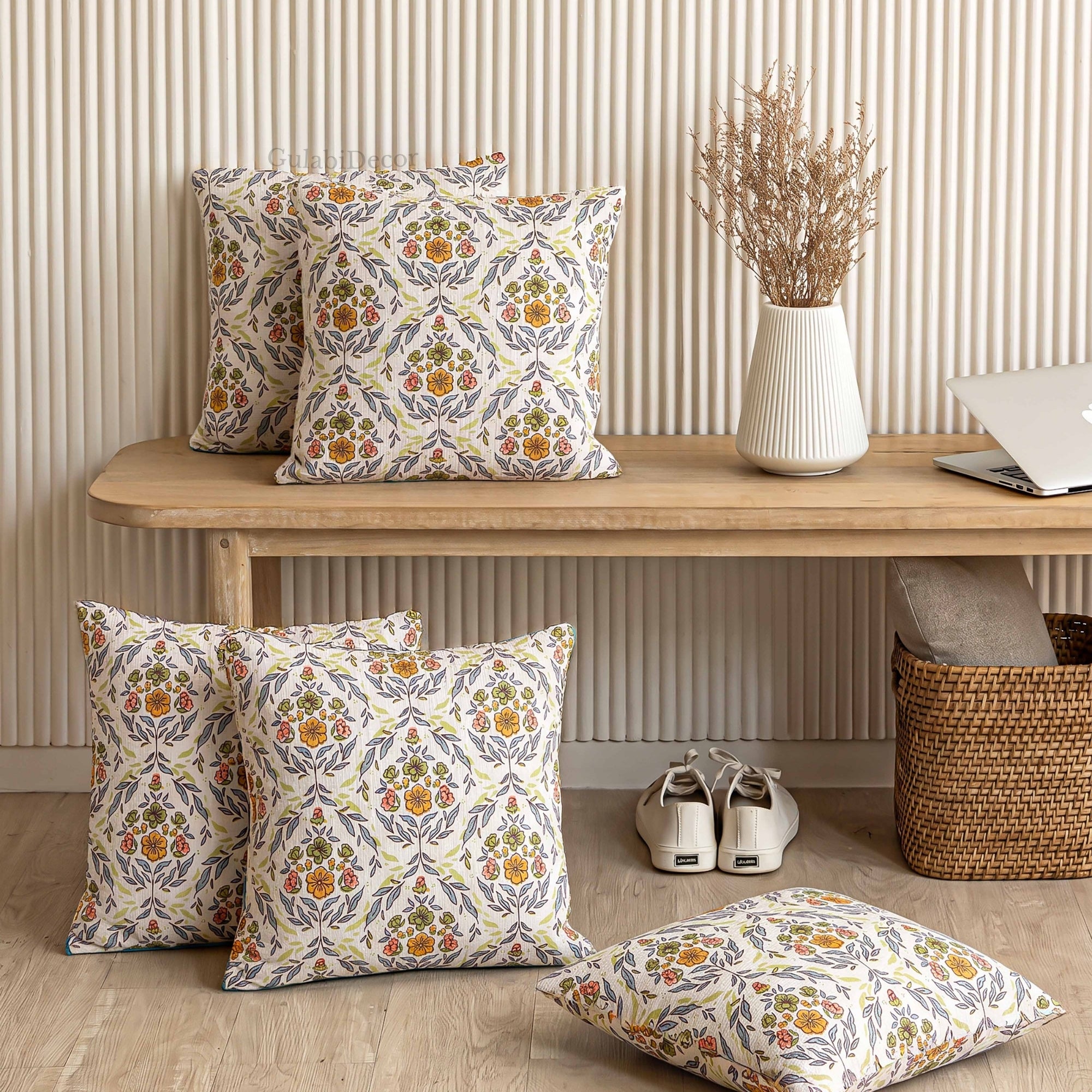 Handcrafted Regal Jharokha Blossom Cotton Cushion Covers