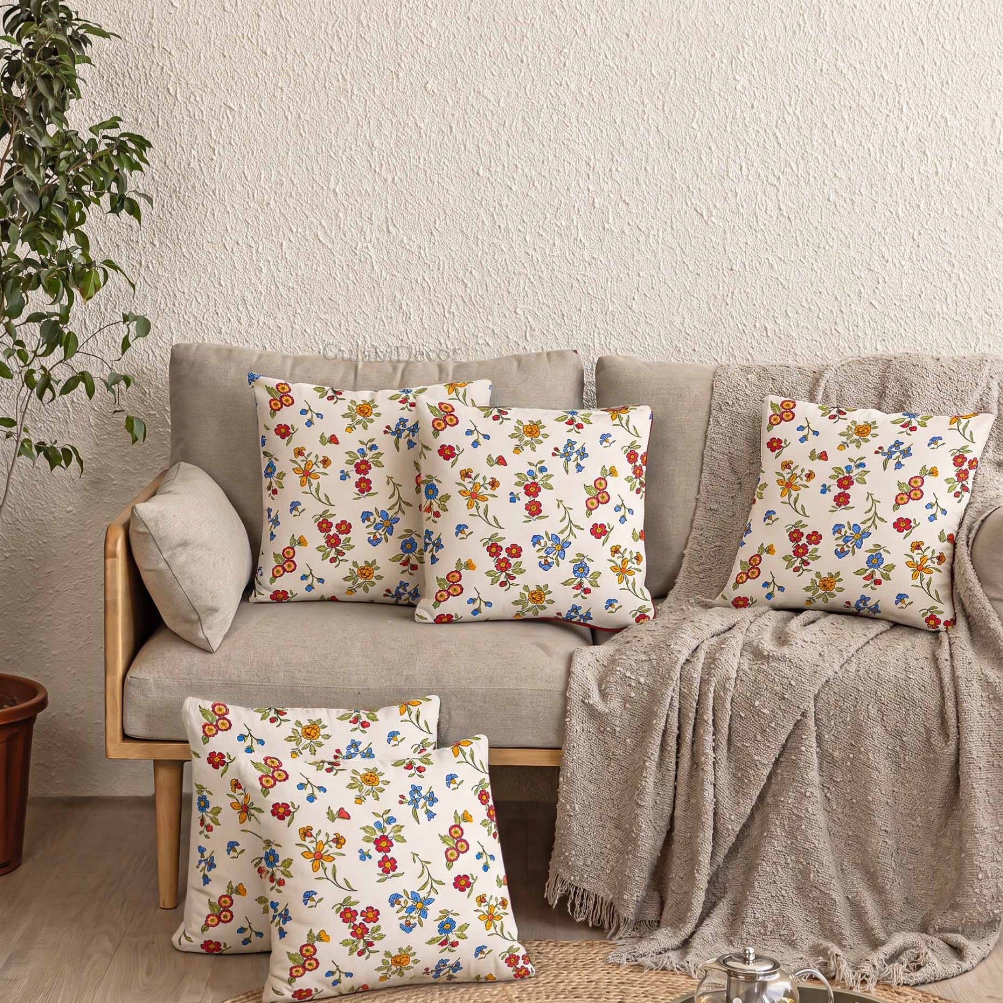 Vibrant Bohemian Wildflower Fiesta Printed Cushion Covers