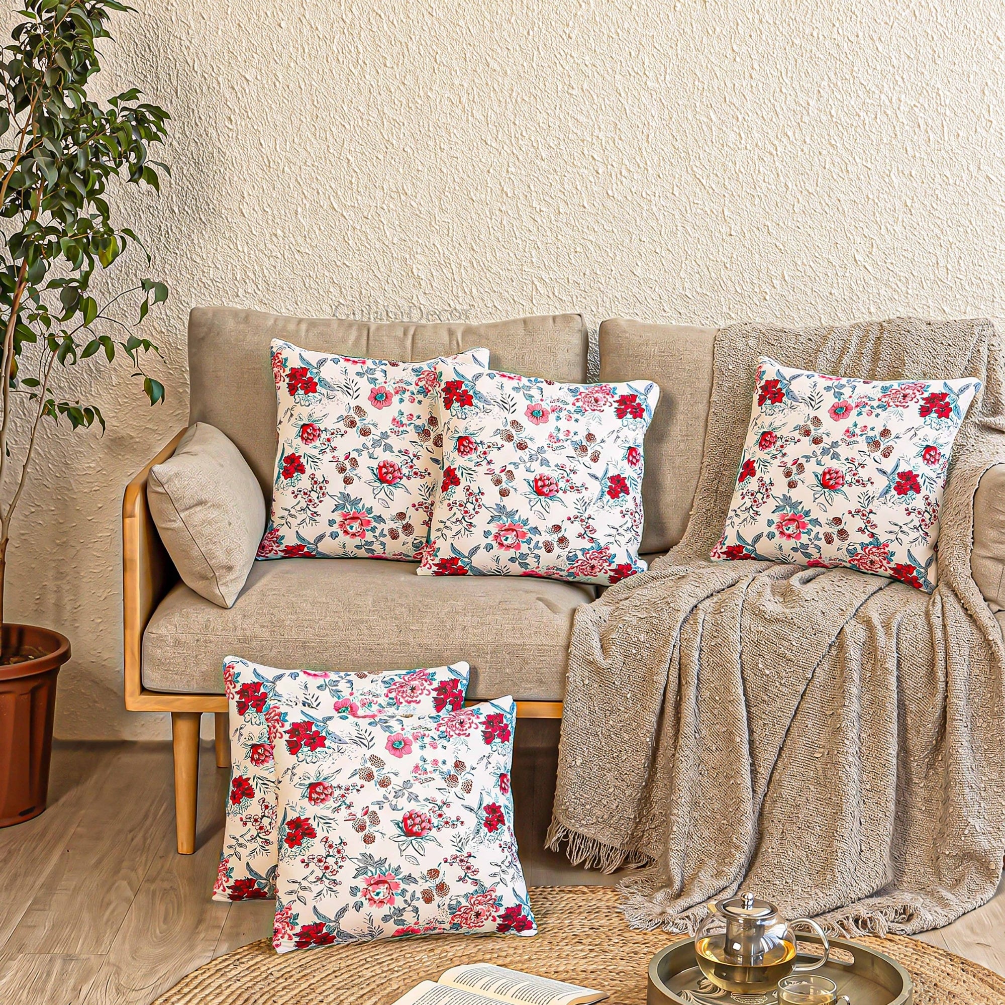 Soft Botanical Rosewood Meadow Accent Cushion Covers