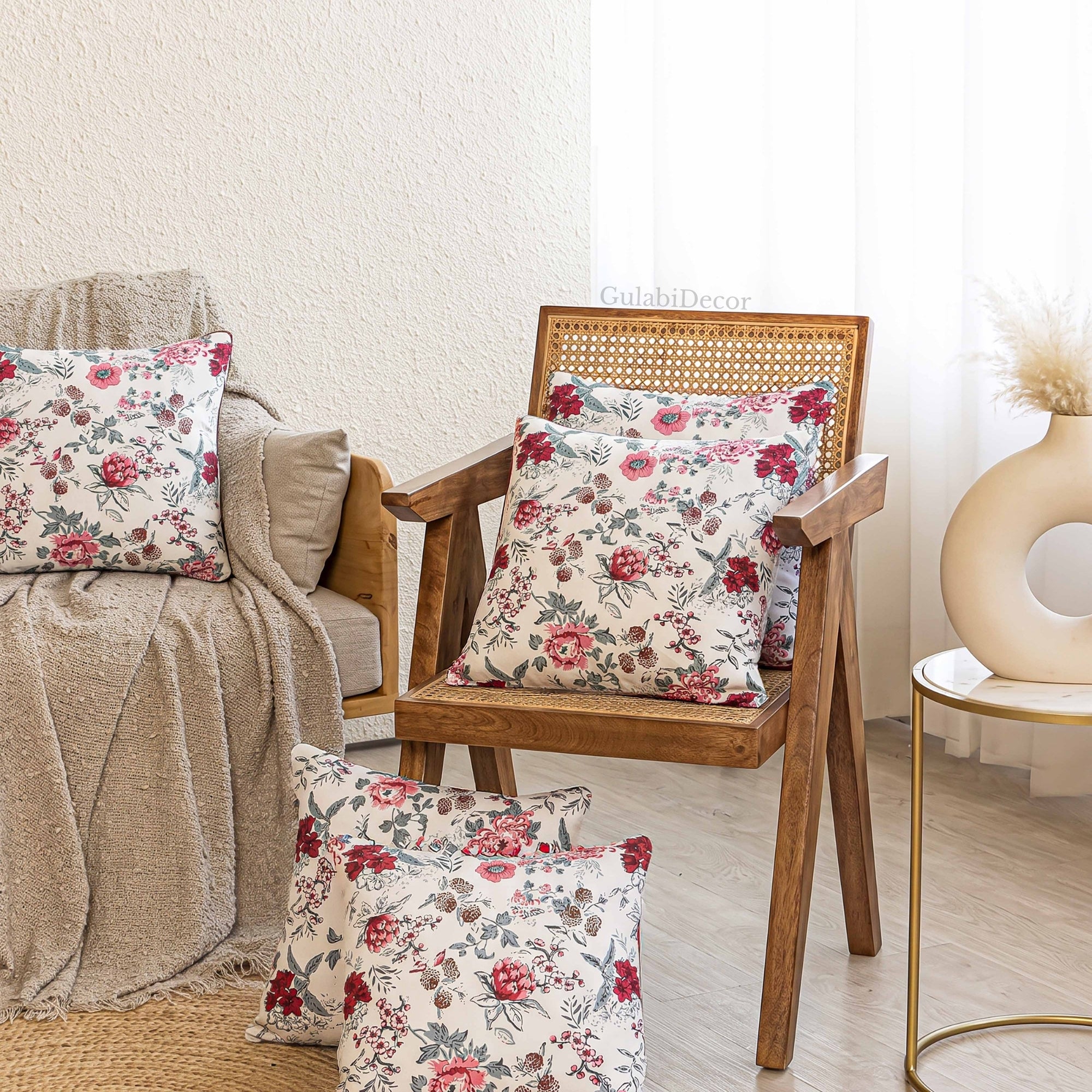 Soft Botanical Rosewood Meadow Accent Cushion Covers