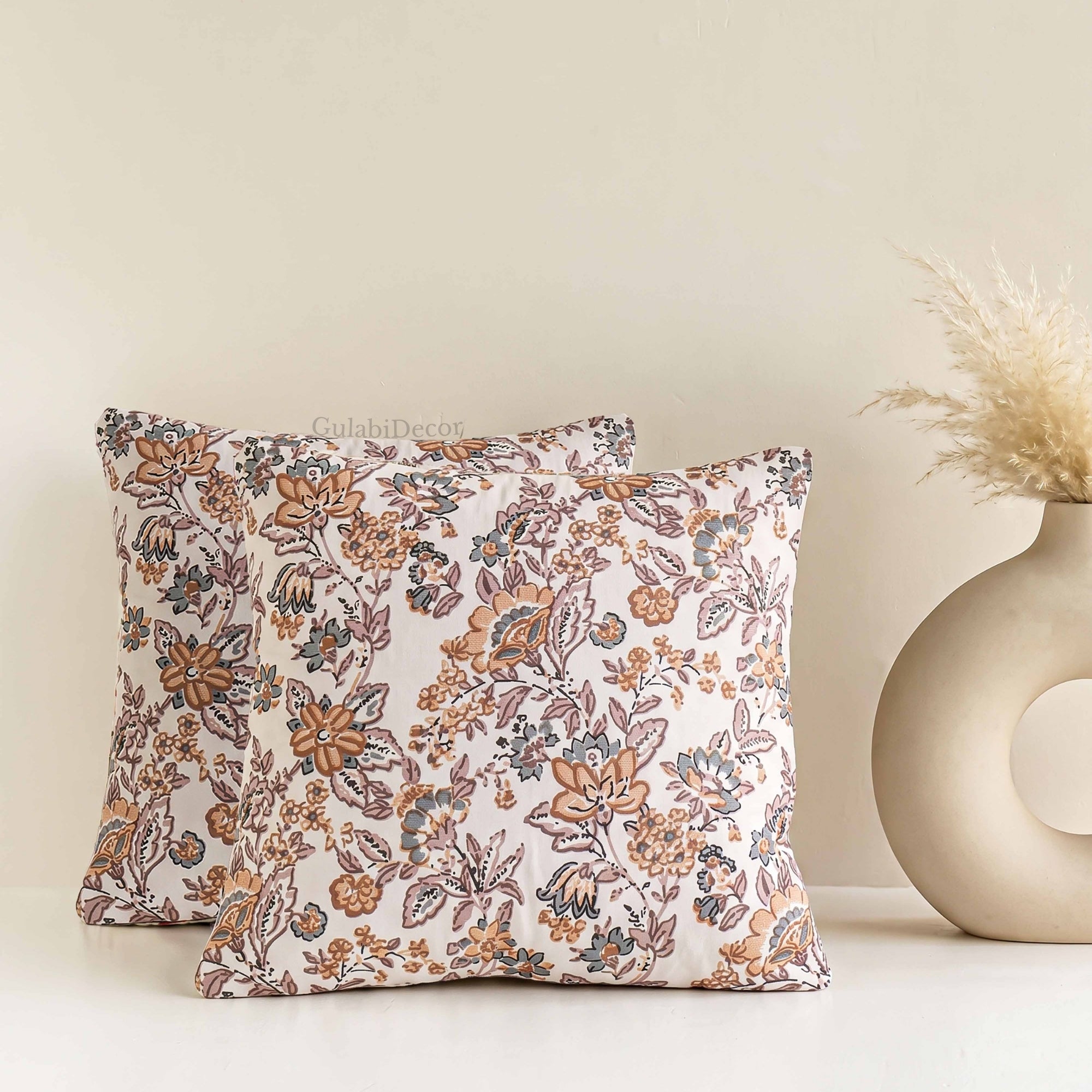 Classic Hand-Block Caramel Heritage Vine Cushion Covers