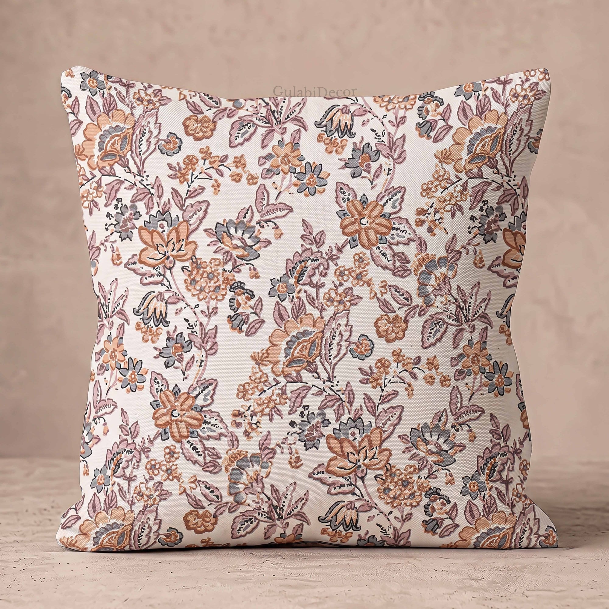 Classic Hand-Block Caramel Heritage Vine Cushion Covers