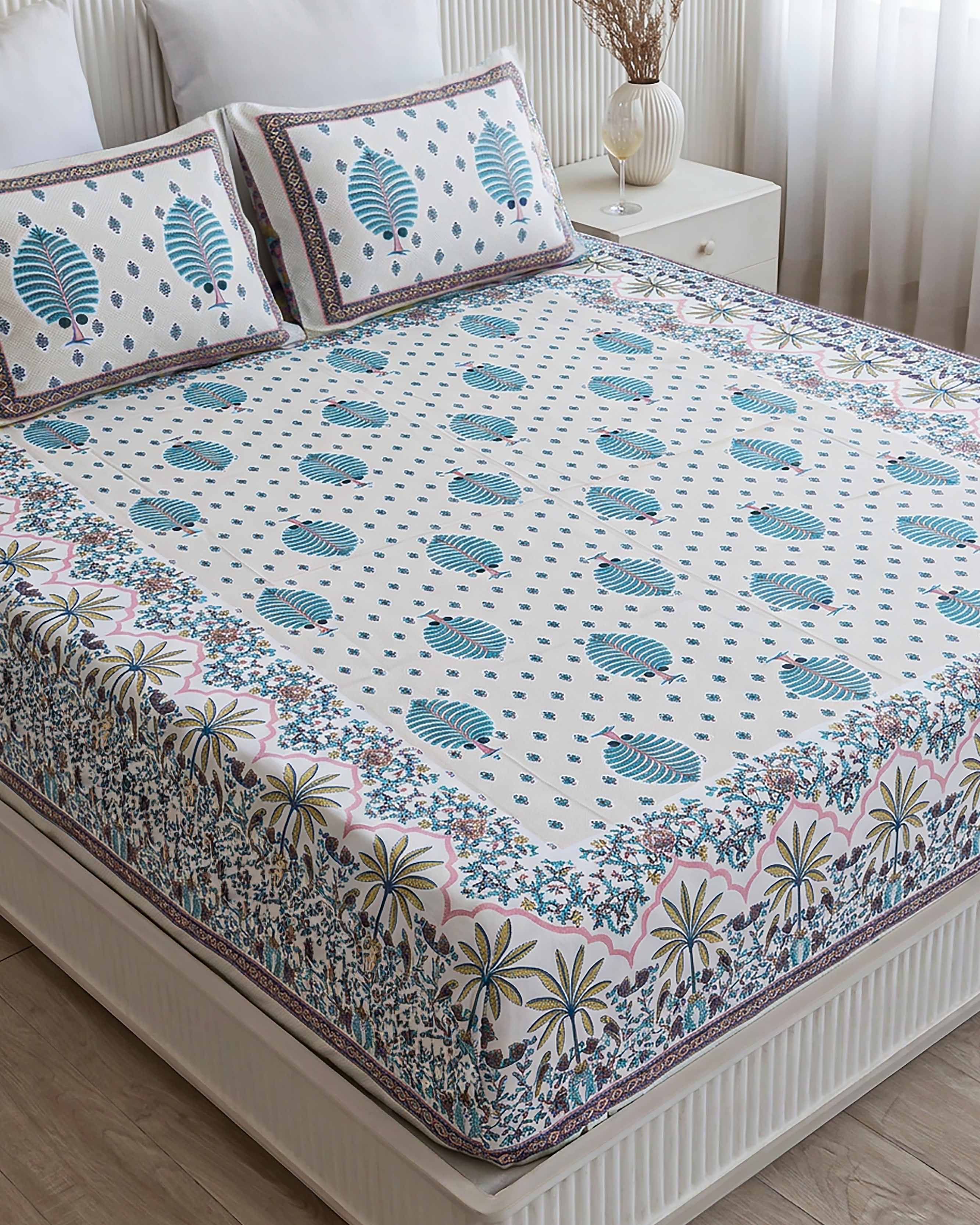 Tropical Palm and Botanical Pure Cotton Double Bedsheet