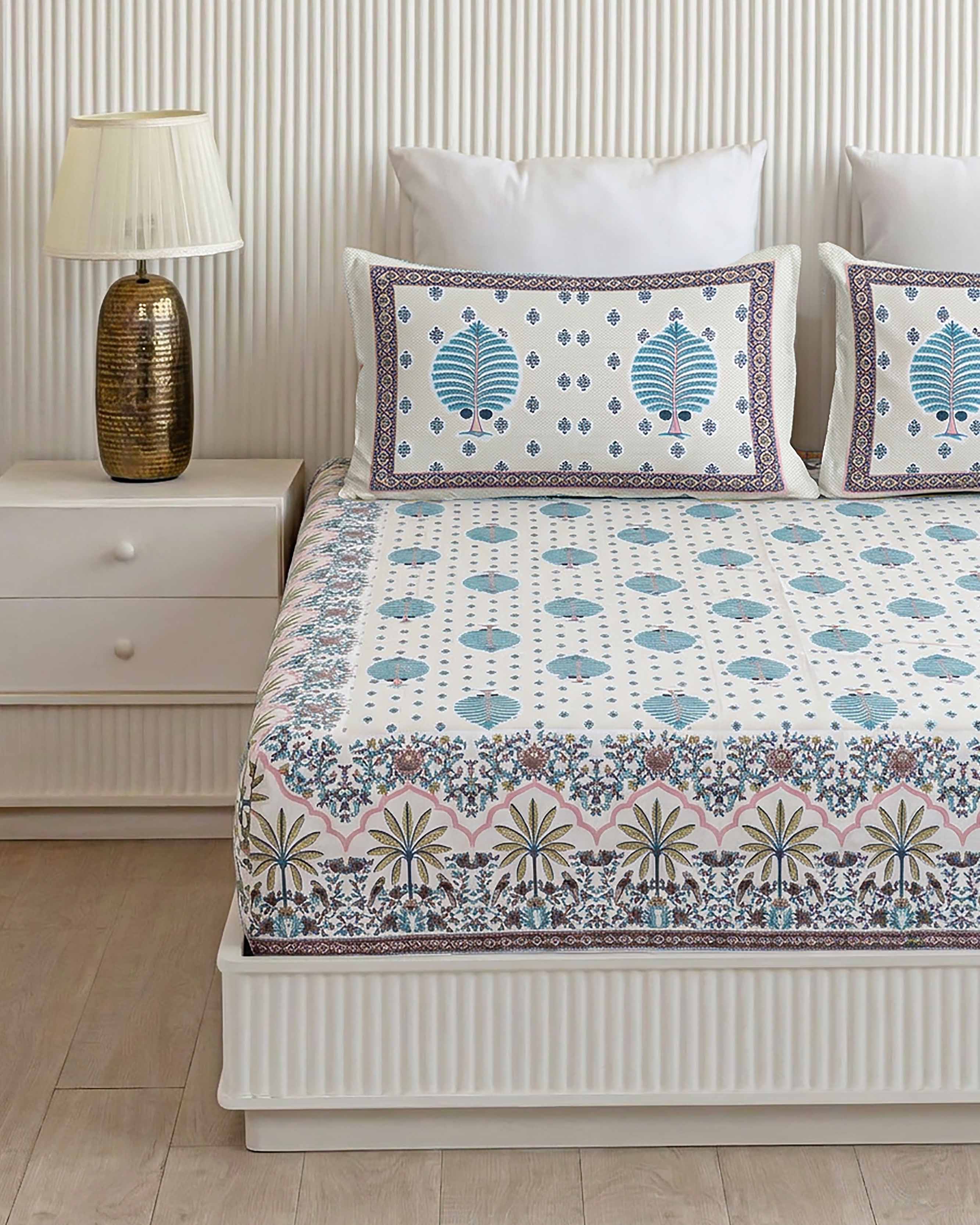 Tropical Palm and Botanical Pure Cotton Double Bedsheet
