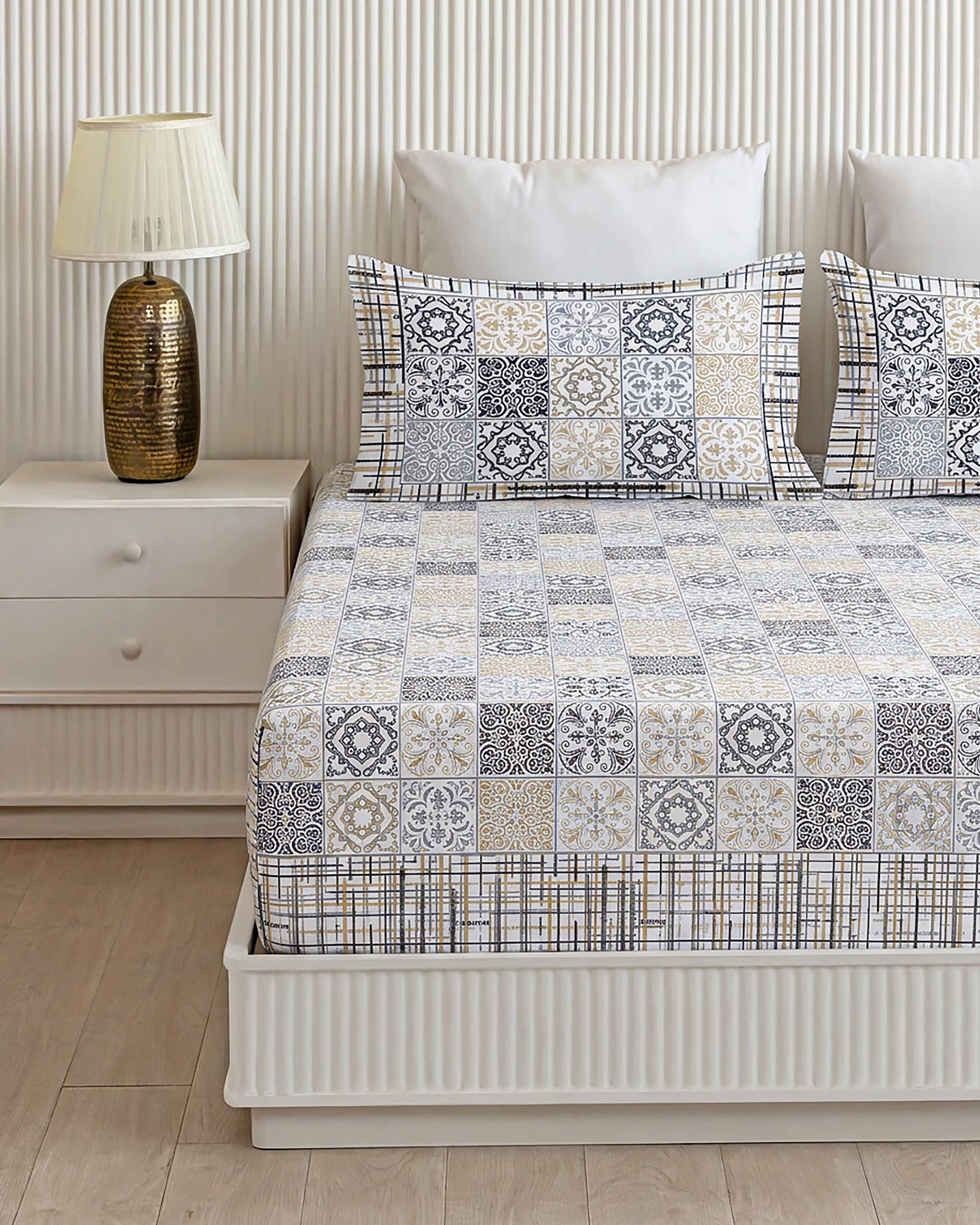 Vintage Tile Patchwork Pure Cotton Double Bedsheet
