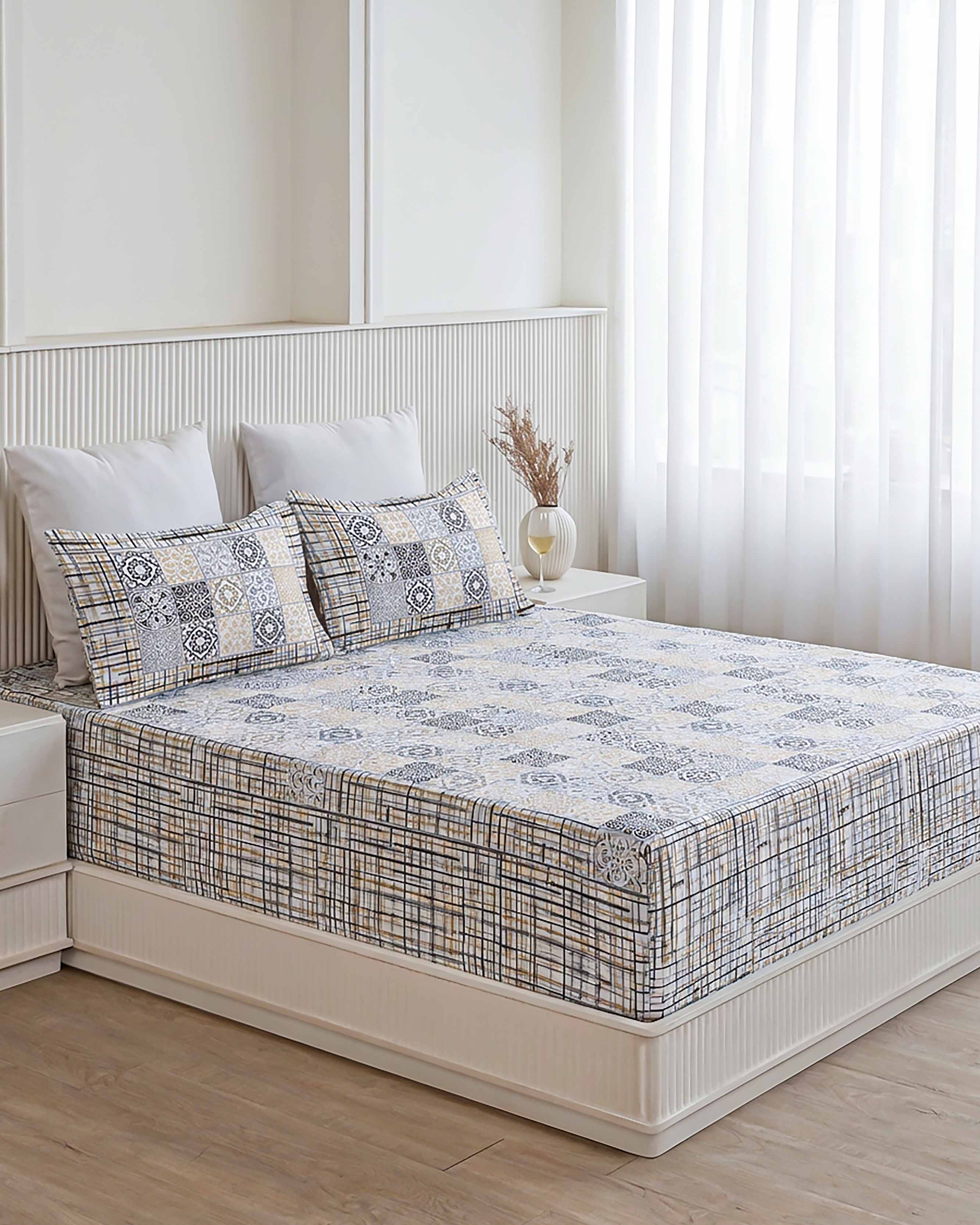 Vintage Tile Patchwork Pure Cotton Double Bedsheet