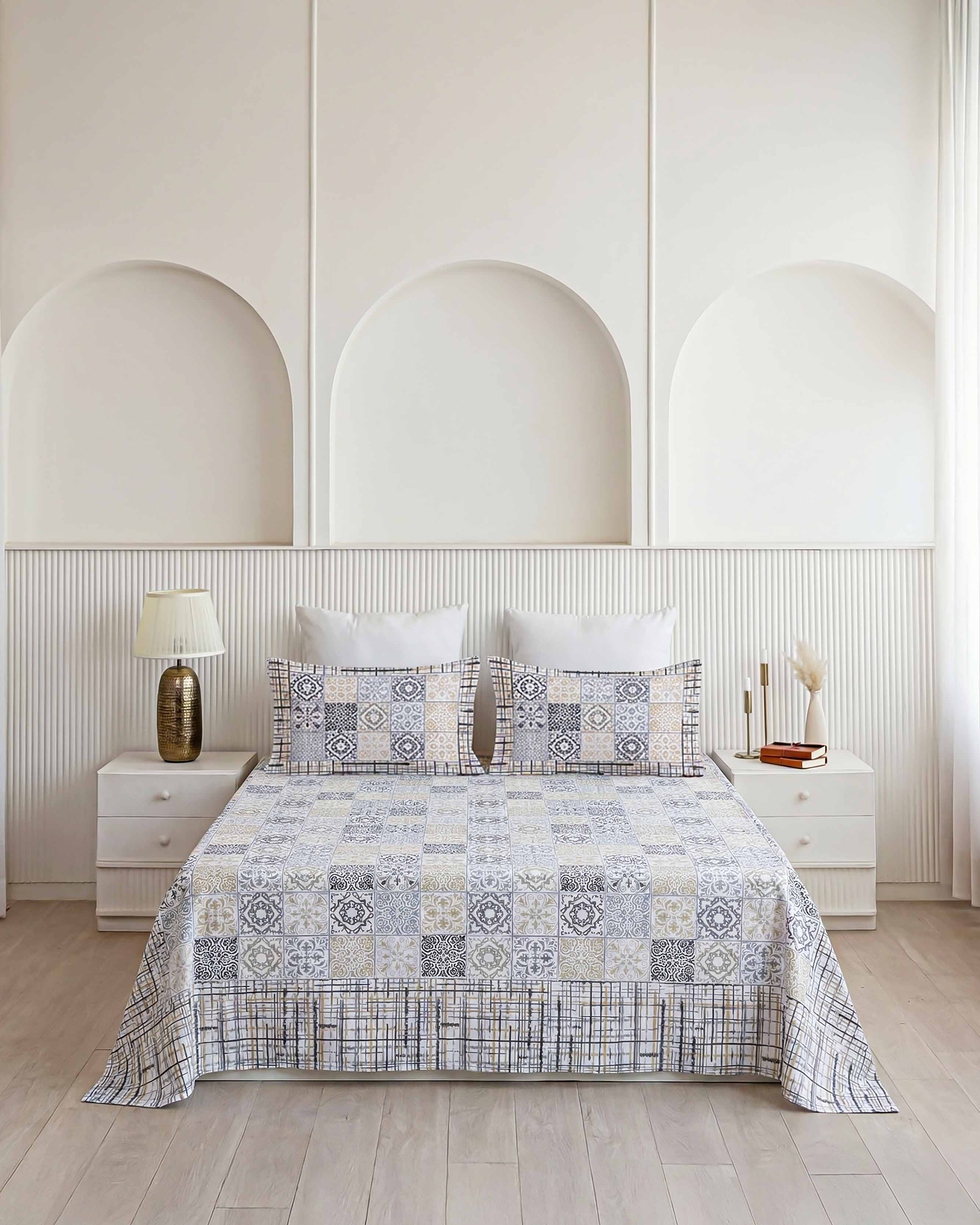 Vintage Tile Patchwork Pure Cotton Double Bedsheet