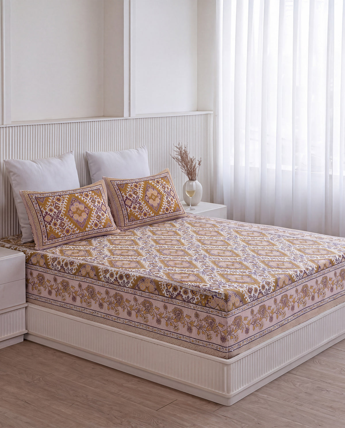Sunehri Heritage Motif Cotton Double Bedsheet