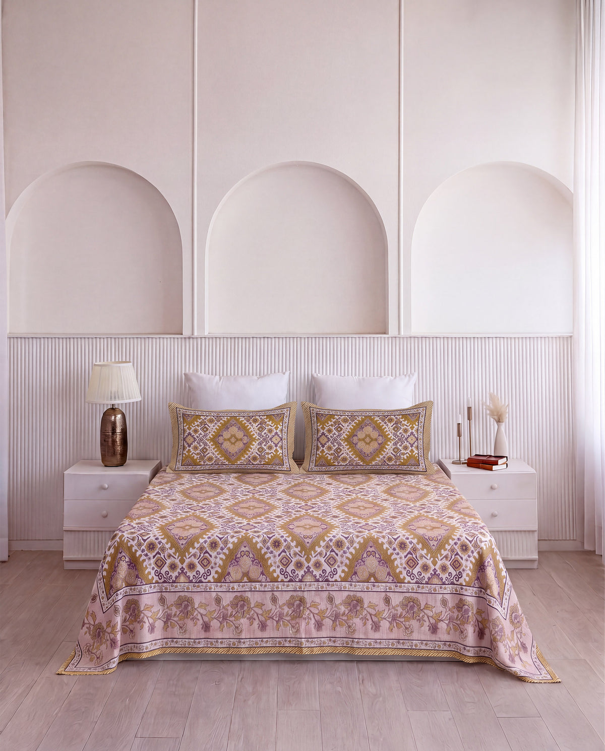 Sunehri Heritage Motif Cotton Double Bedsheet