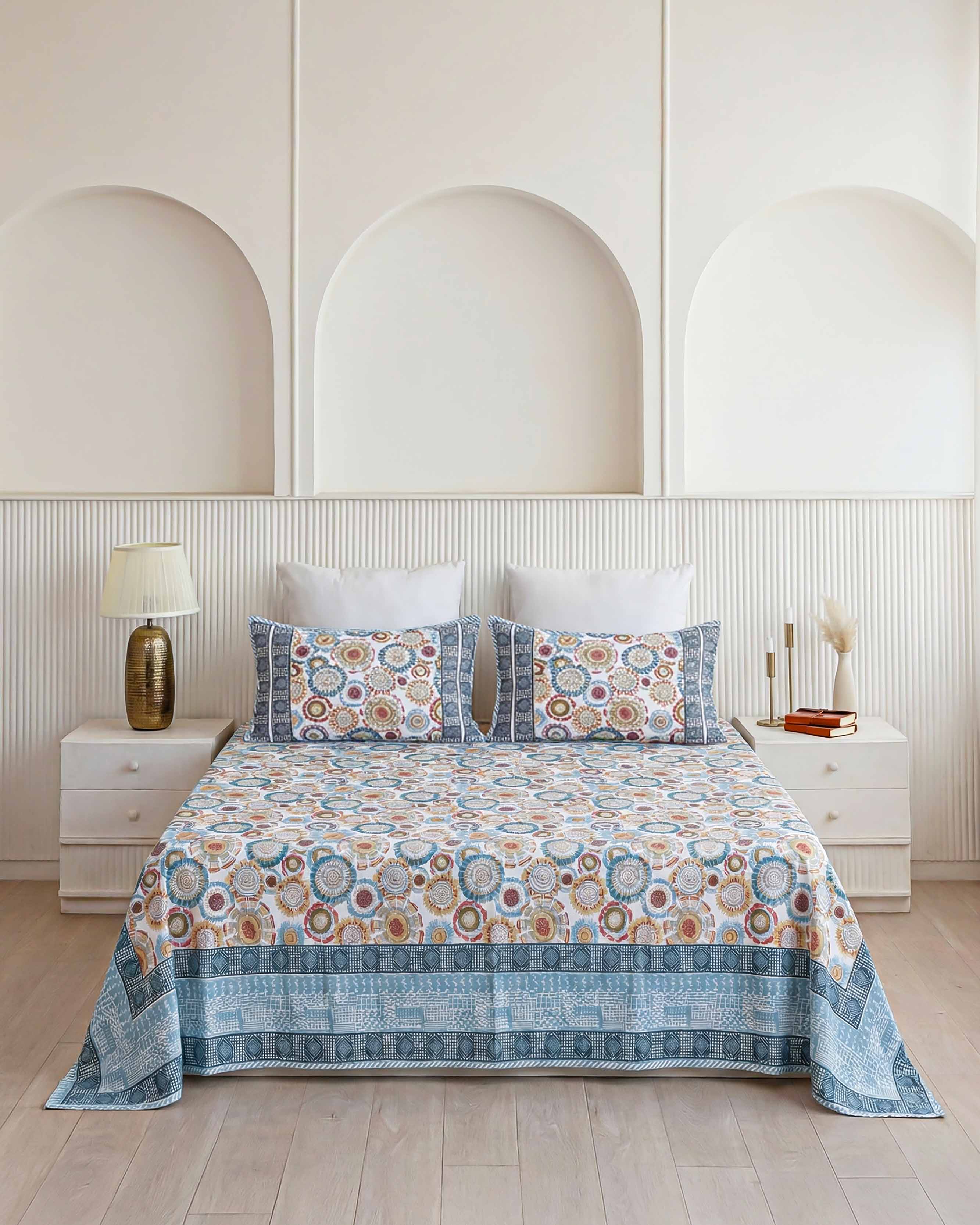 Vibrant Floral Sunburst Pure Cotton Double Bedsheet