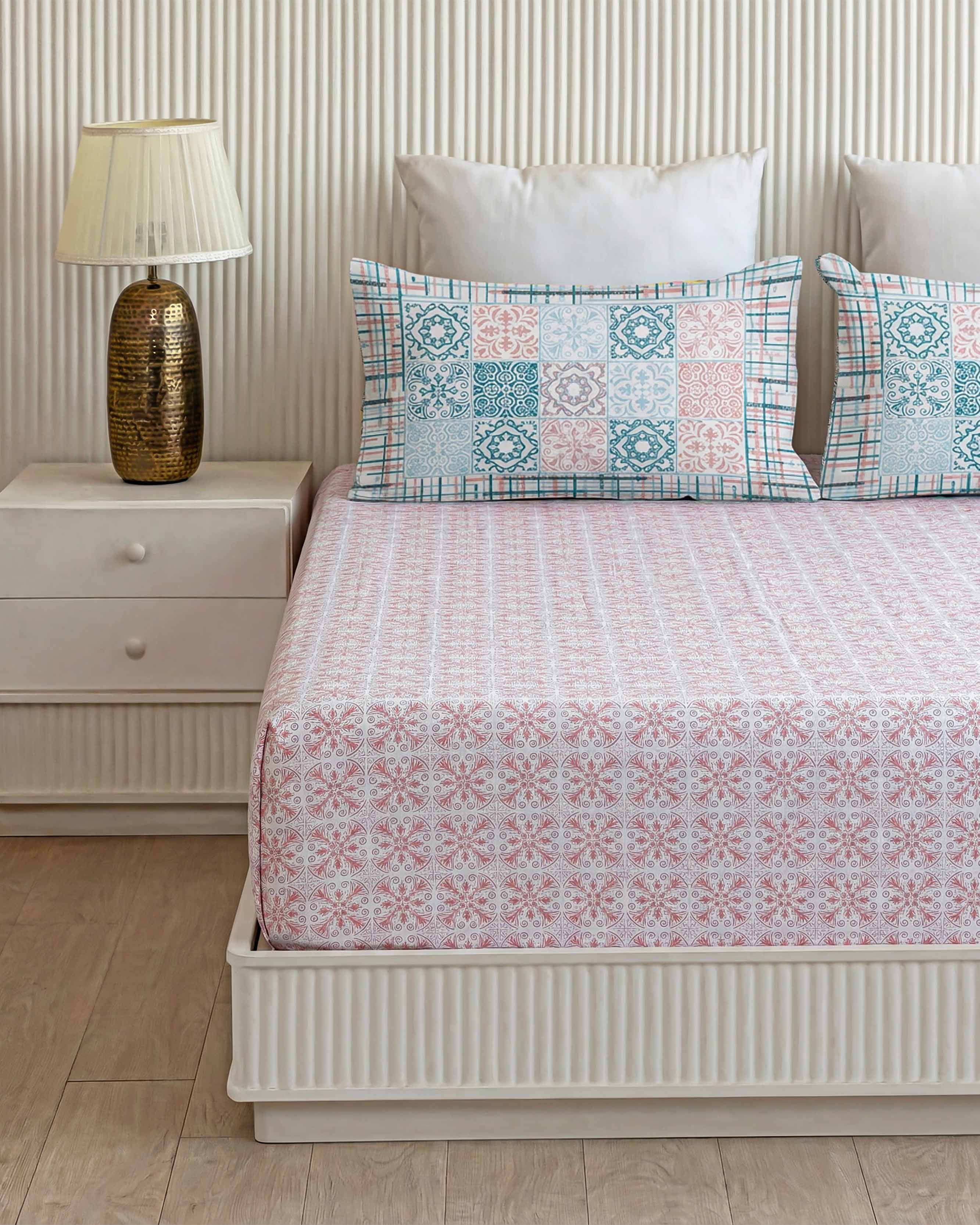 Pastel Mosaic Grid Pure Cotton Double Bedsheet
