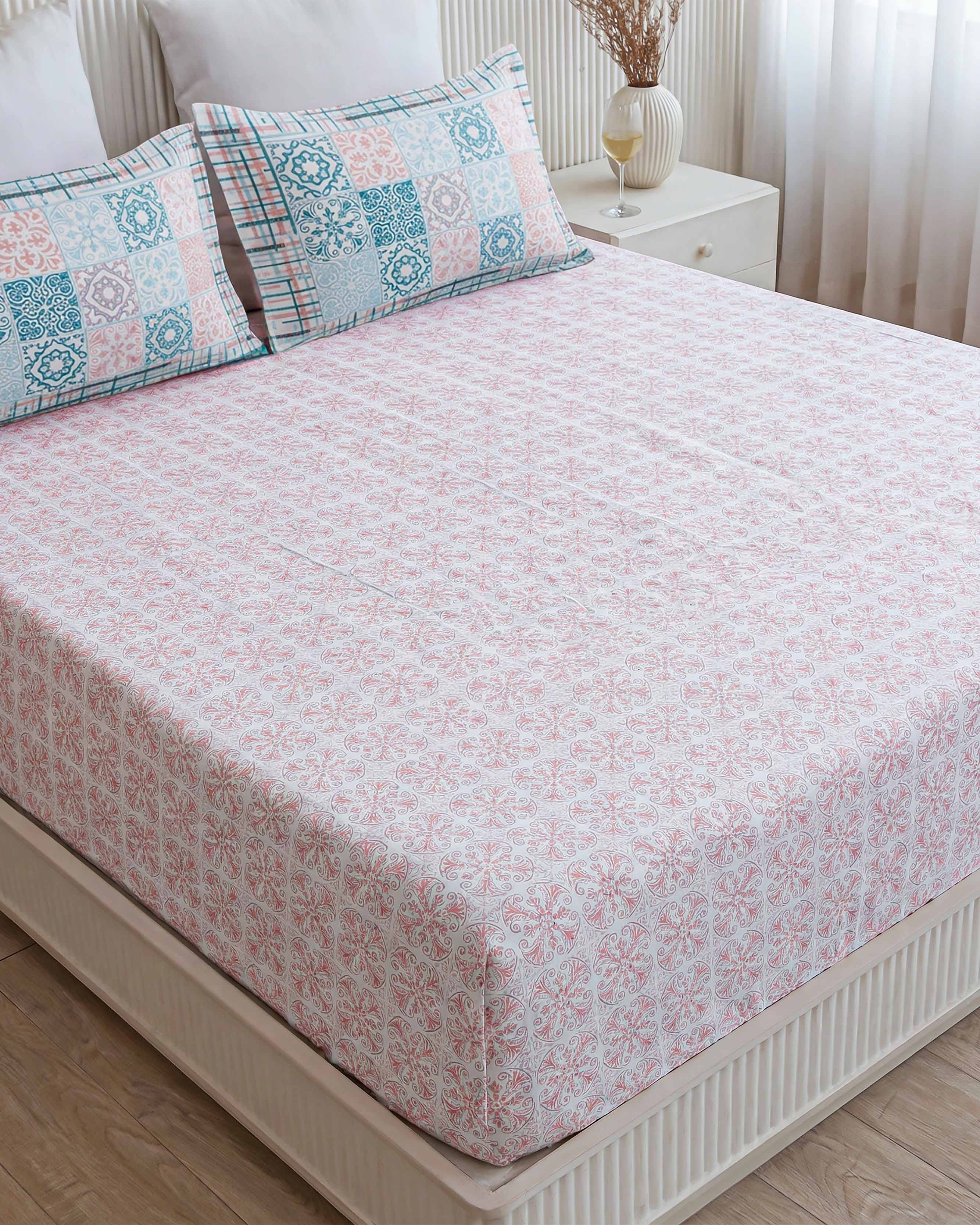 Pastel Mosaic Grid Pure Cotton Double Bedsheet