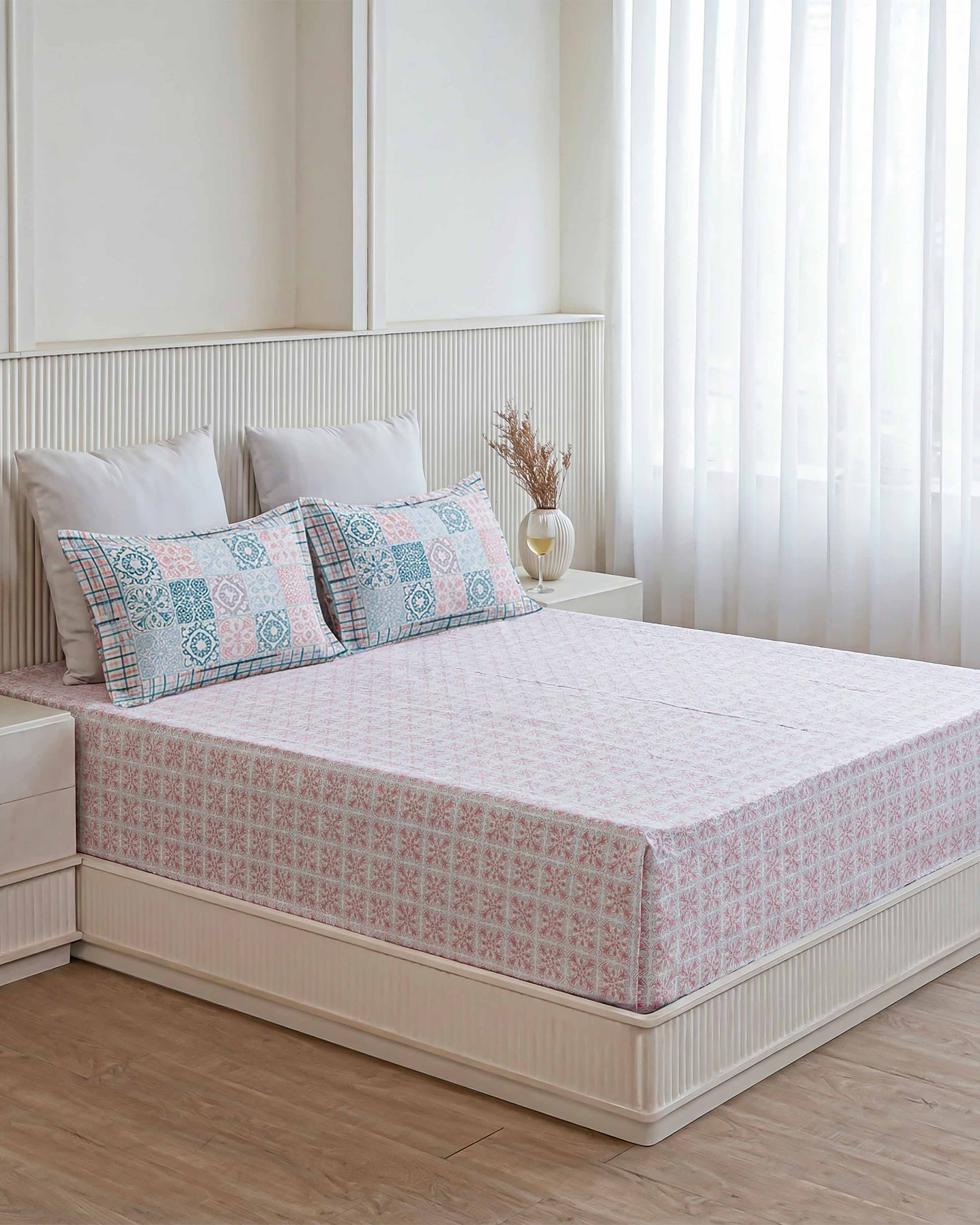 Pastel Mosaic Grid Pure Cotton Double Bedsheet