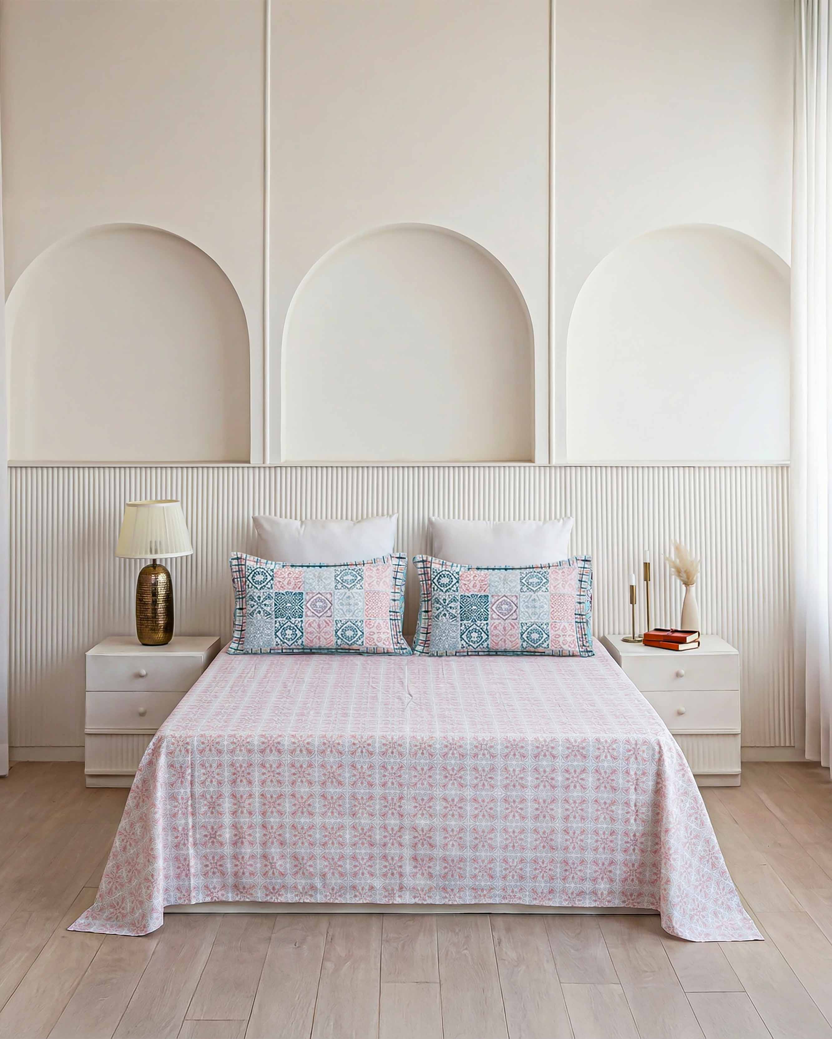 Pastel Mosaic Grid Pure Cotton Double Bedsheet