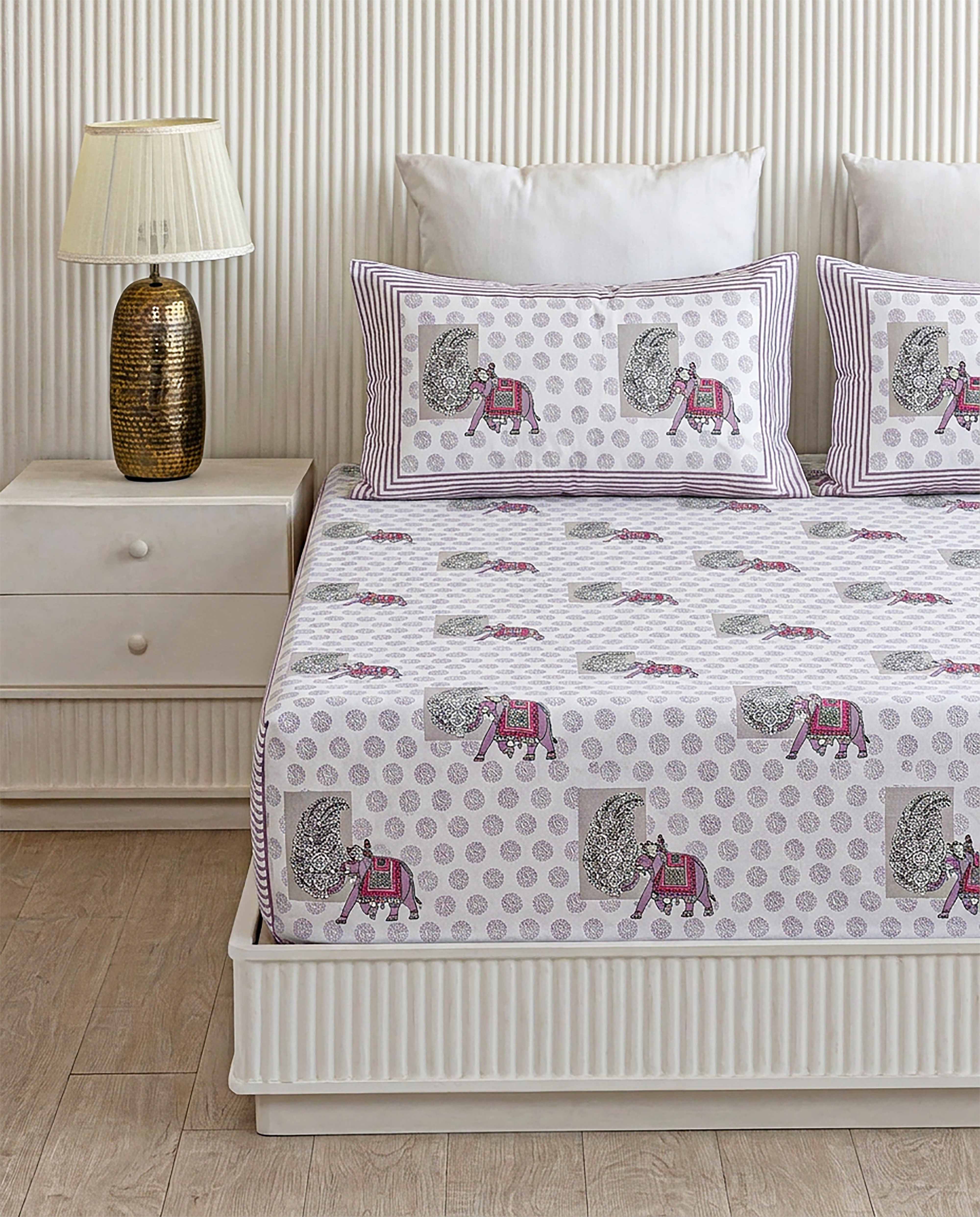 Haathi Paan Hand-Block Print Mauve Double Bedsheet