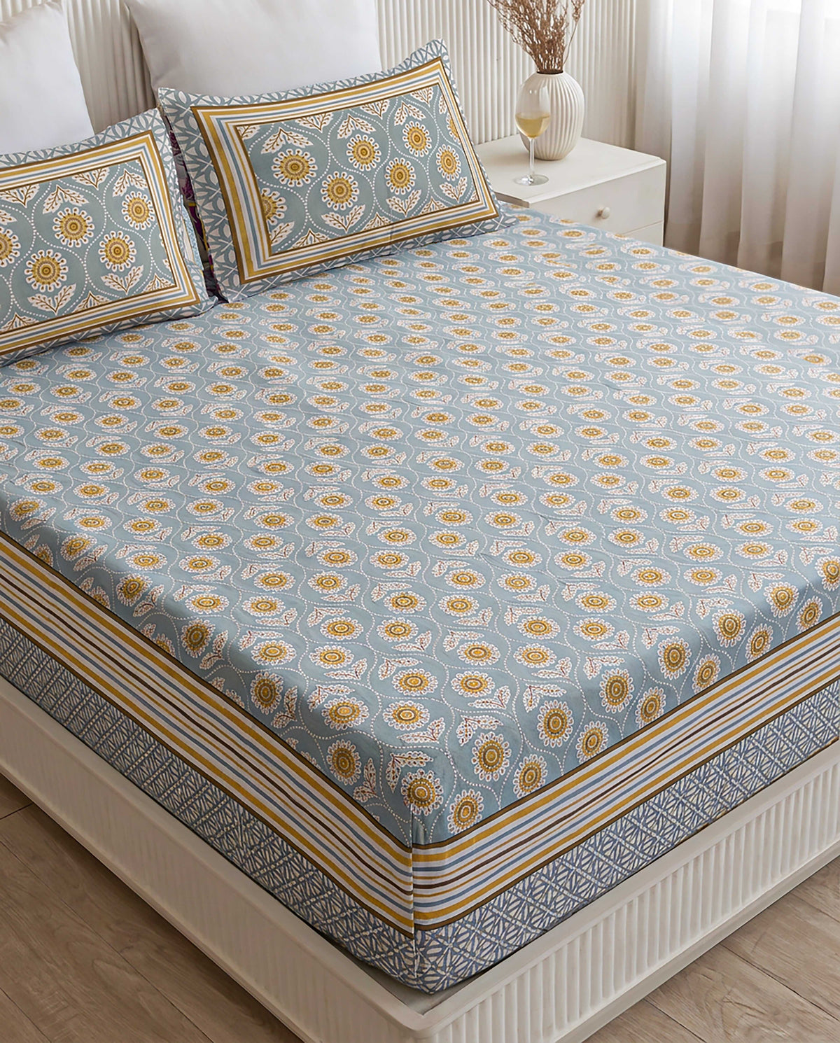 Sunburst Medallion Mandala Hand-Block Printed Double Bedsheet