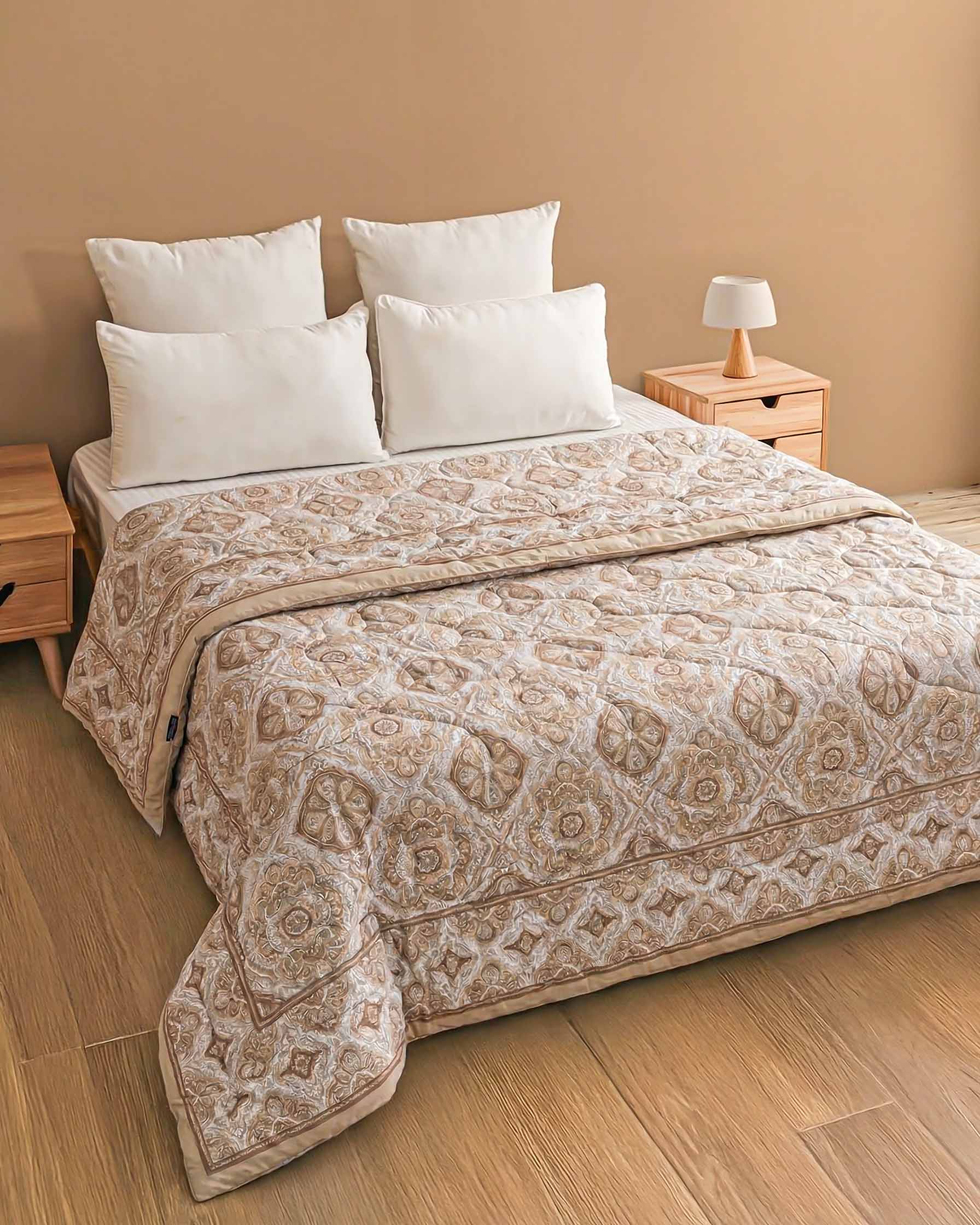 Earthy Medallion Block Print Pure Cotton Quilt