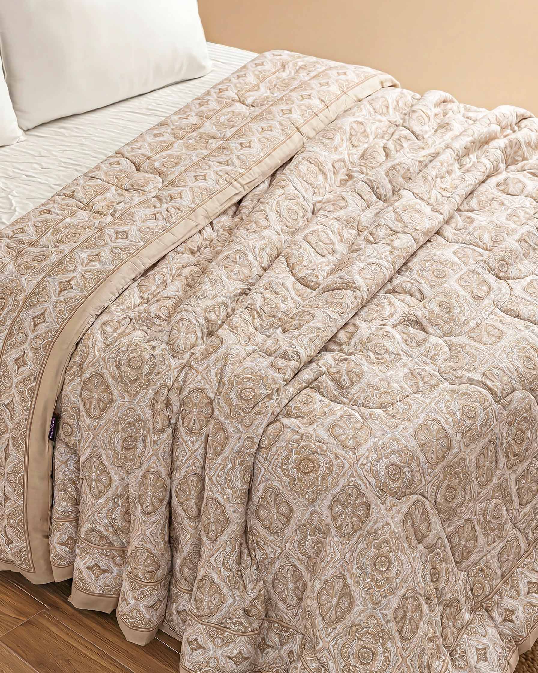 Earthy Medallion Block Print Pure Cotton Quilt