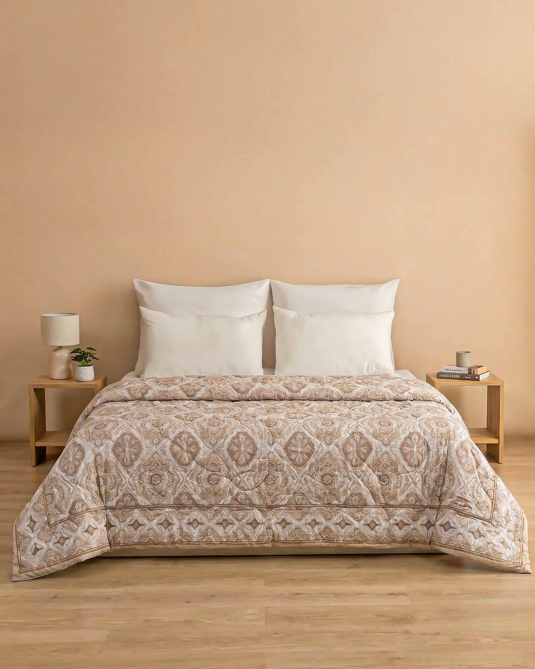 Earthy Medallion Block Print Pure Cotton Quilt