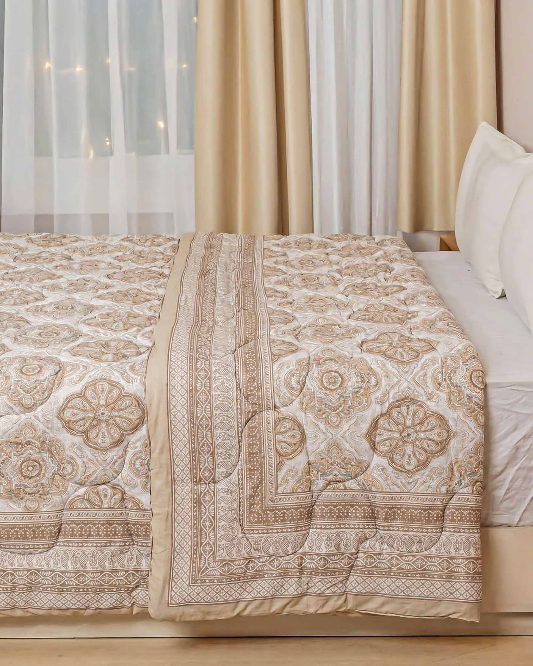 Earthy Medallion Block Print Pure Cotton Quilt