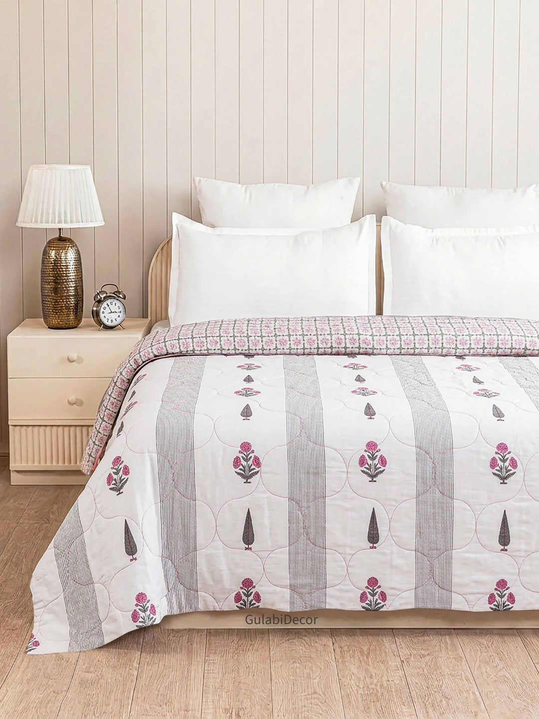 The Crimson Blossom Premium Mulmul Cotton Double Bed Quilt