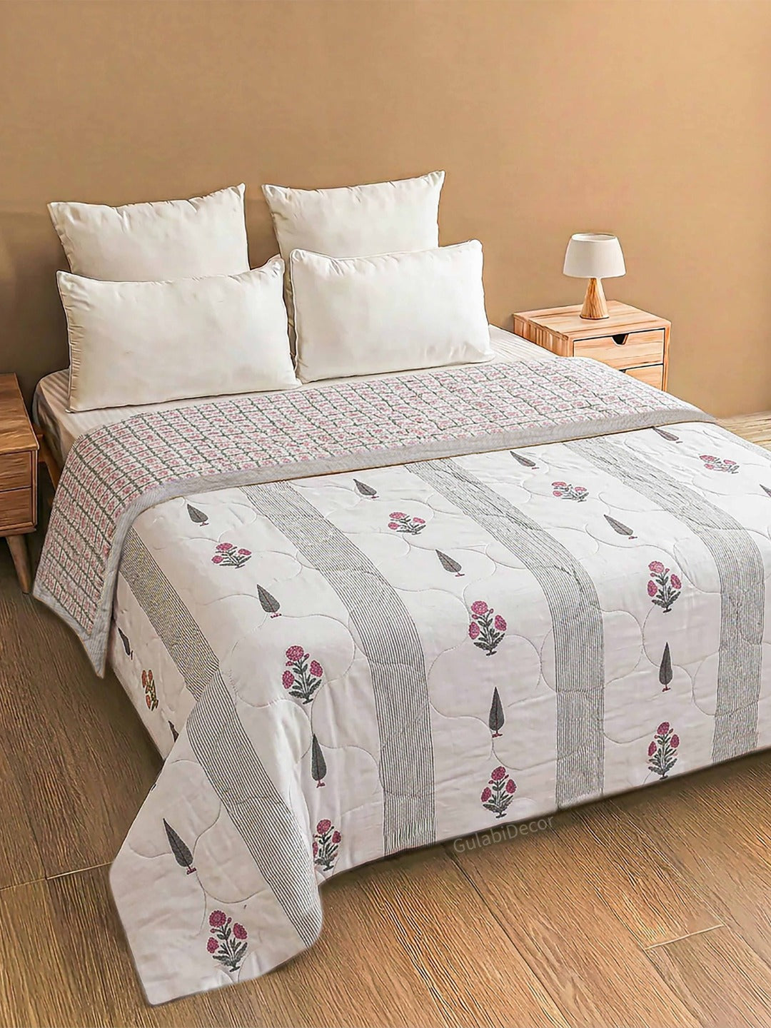 The Crimson Blossom Premium Mulmul Cotton Double Bed Quilt