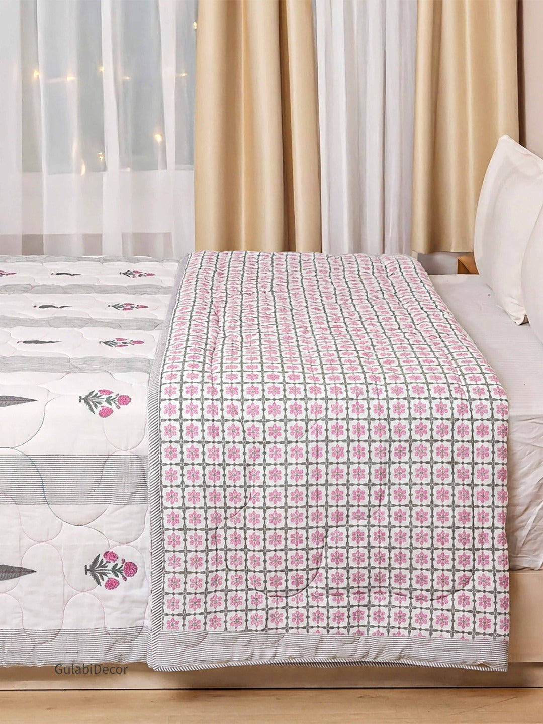 The Crimson Blossom Premium Mulmul Cotton Double Bed Quilt