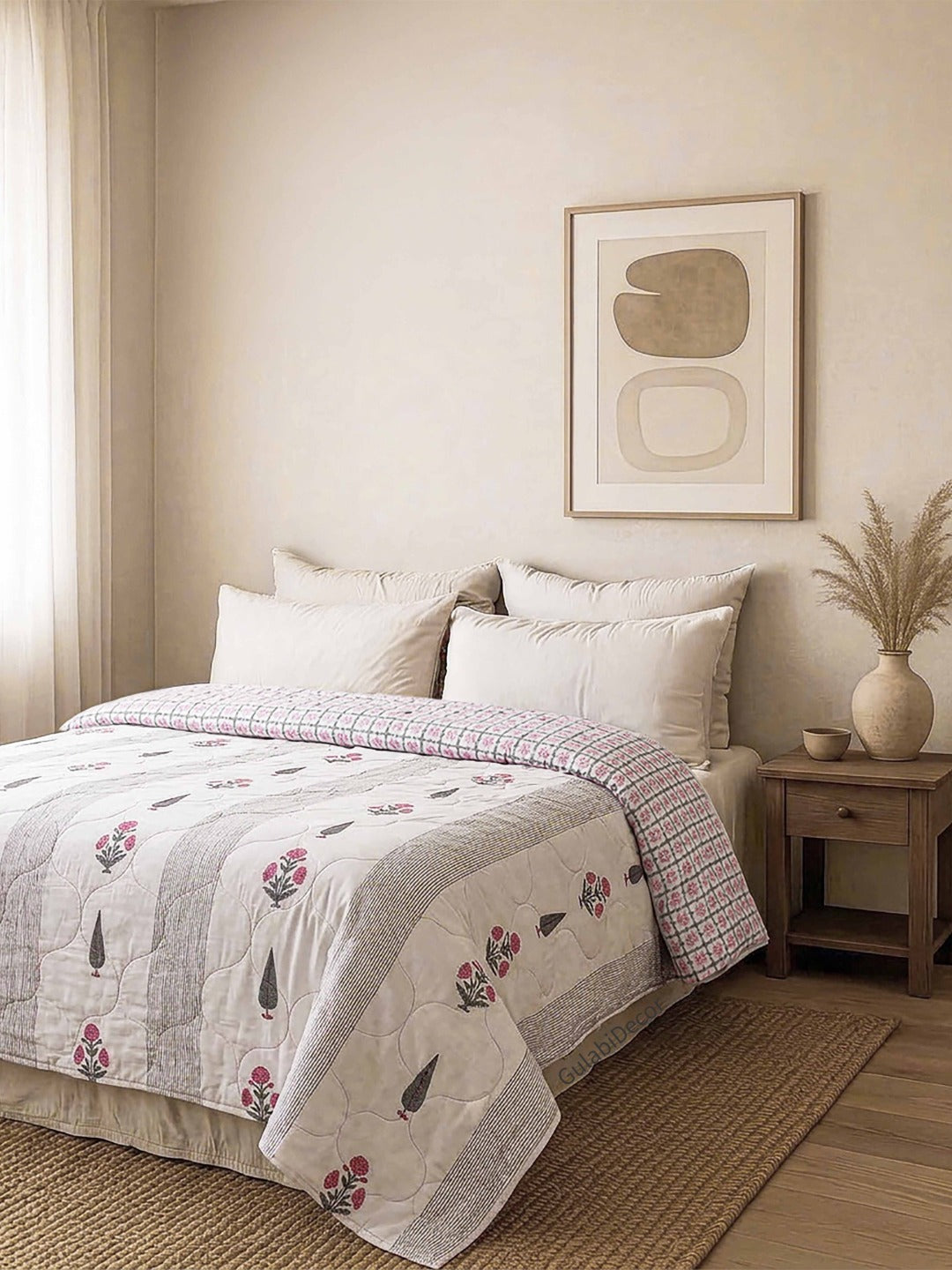 The Crimson Blossom Premium Mulmul Cotton Double Bed Quilt