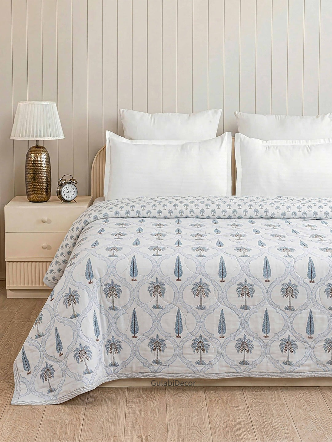 The Coastal Palm Quilt Premium Mulmul Cotton Double Bed Quilt
