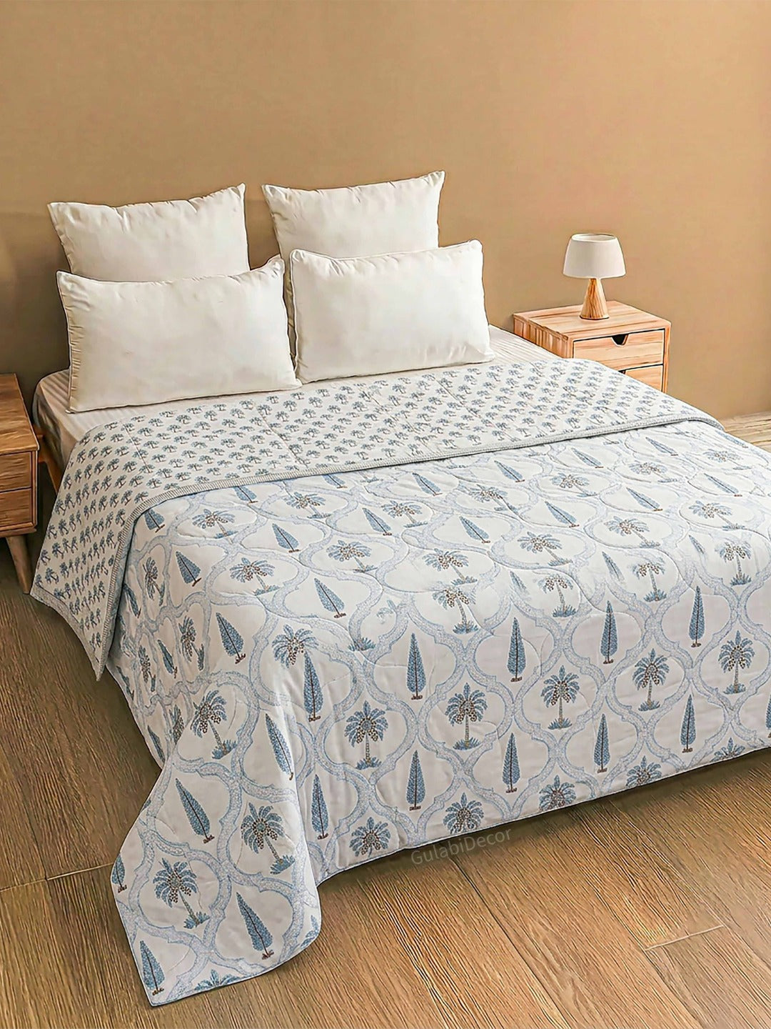 The Coastal Palm Quilt Premium Mulmul Cotton Double Bed Quilt