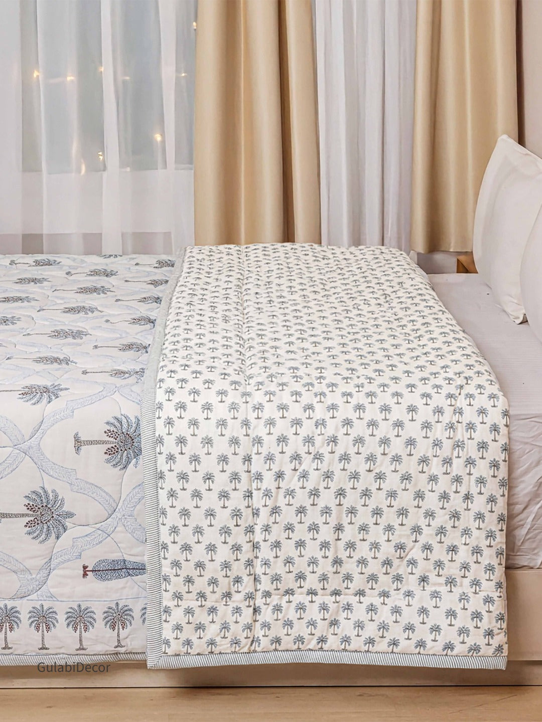 The Coastal Palm Quilt Premium Mulmul Cotton Double Bed Quilt