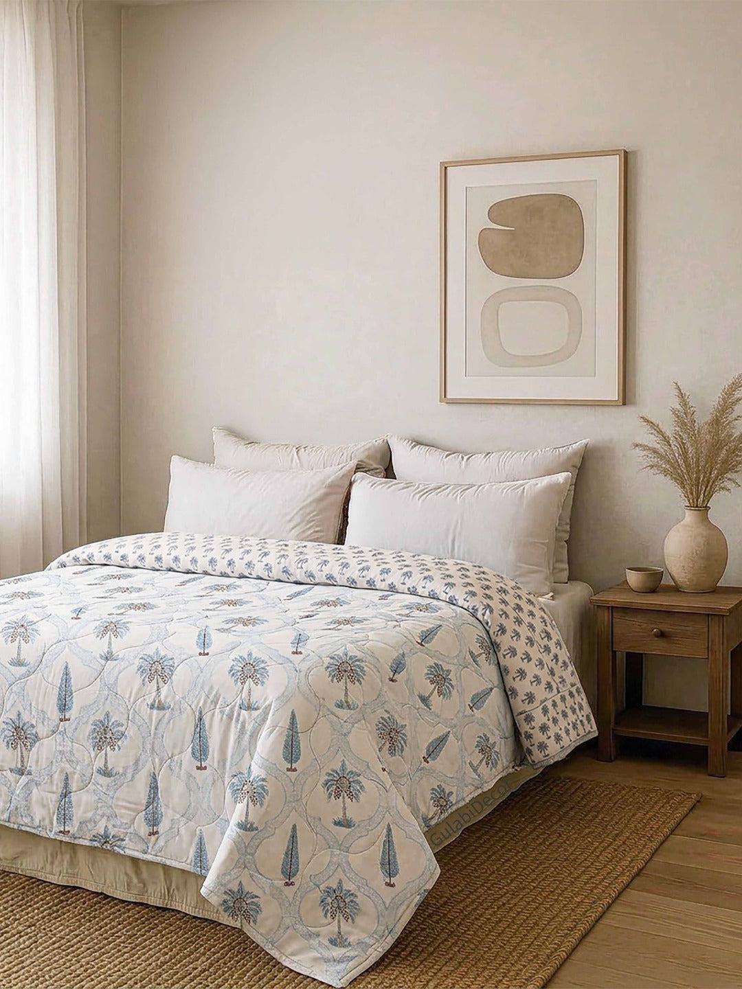The Coastal Palm Quilt Premium Mulmul Cotton Double Bed Quilt