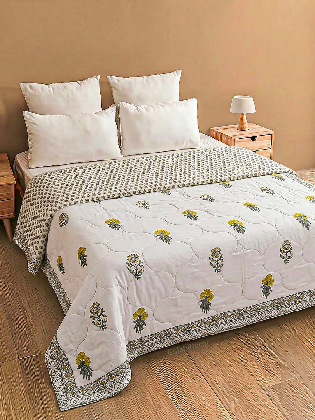 The Sun-Kissed Marigold Premium Mulmul Cotton Double Bed Quilt