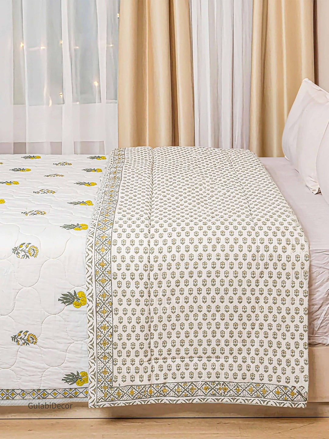 The Sun-Kissed Marigold Premium Mulmul Cotton Double Bed Quilt